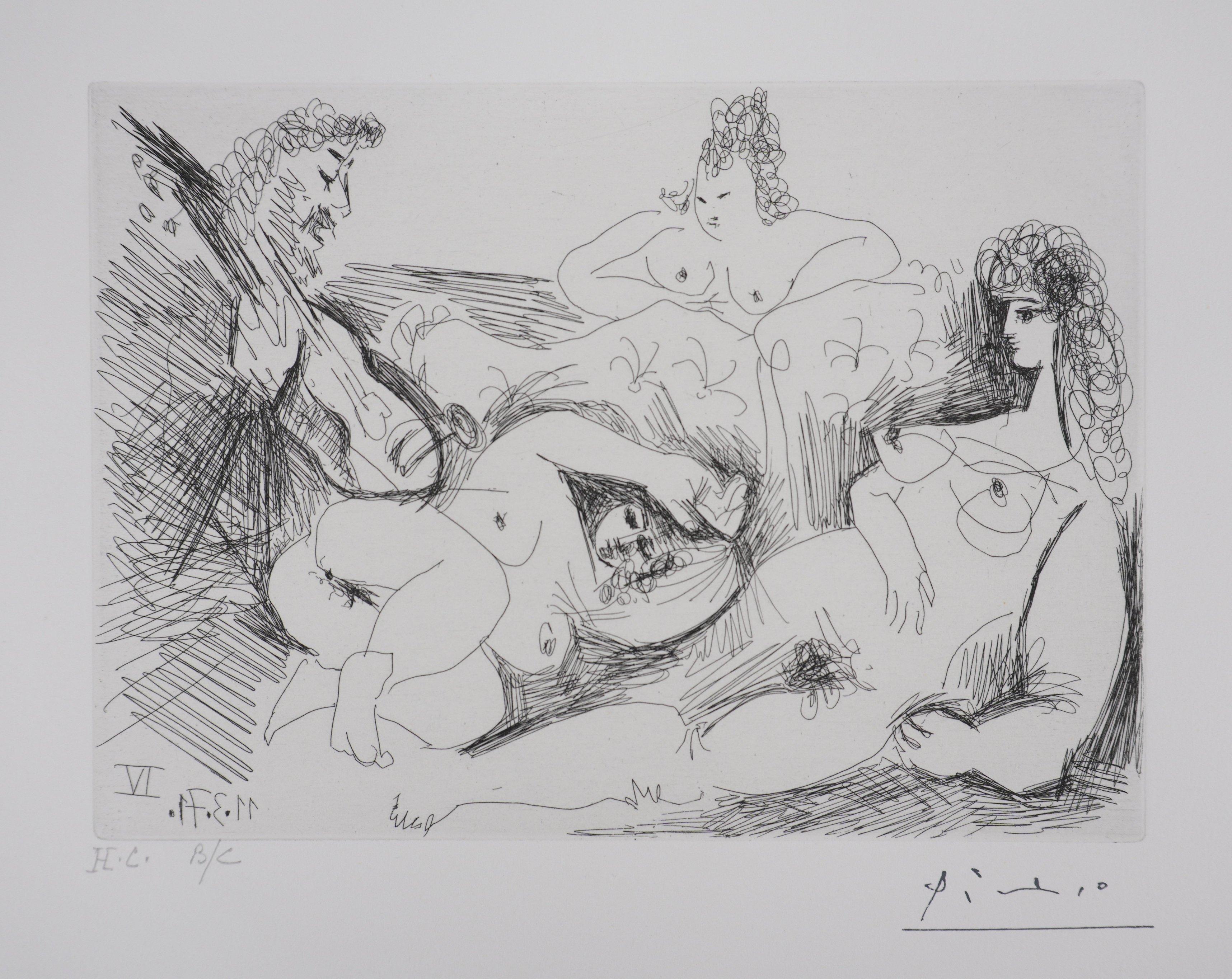 Los 156, Serenata en el burdel - Grabado original, firmado (Baer #1941B) - Print Cubista de Pablo Picasso