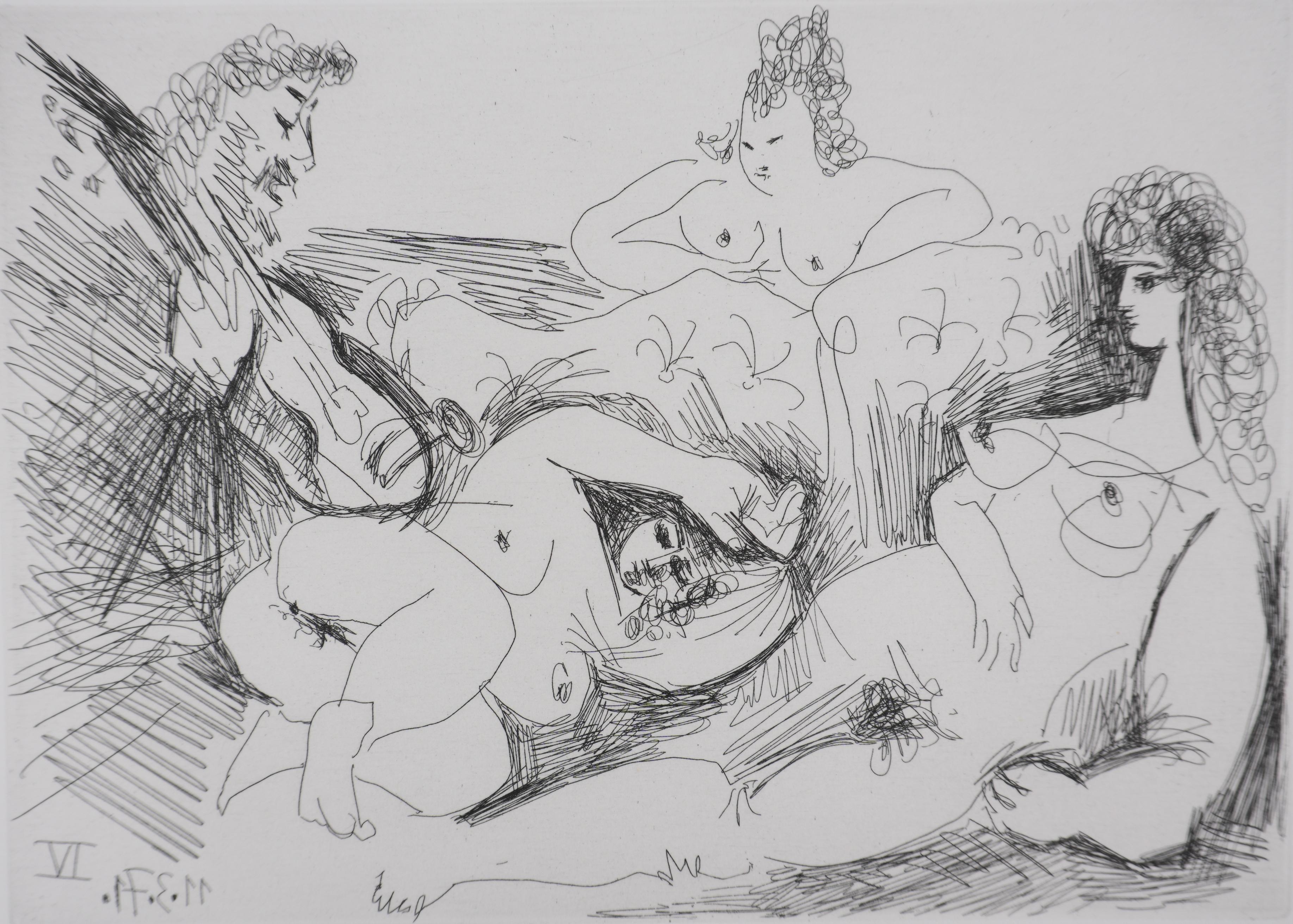 Los 156, Serenata en el burdel - Grabado original, firmado (Baer #1941B) - Portrait Print Gris de Pablo Picasso