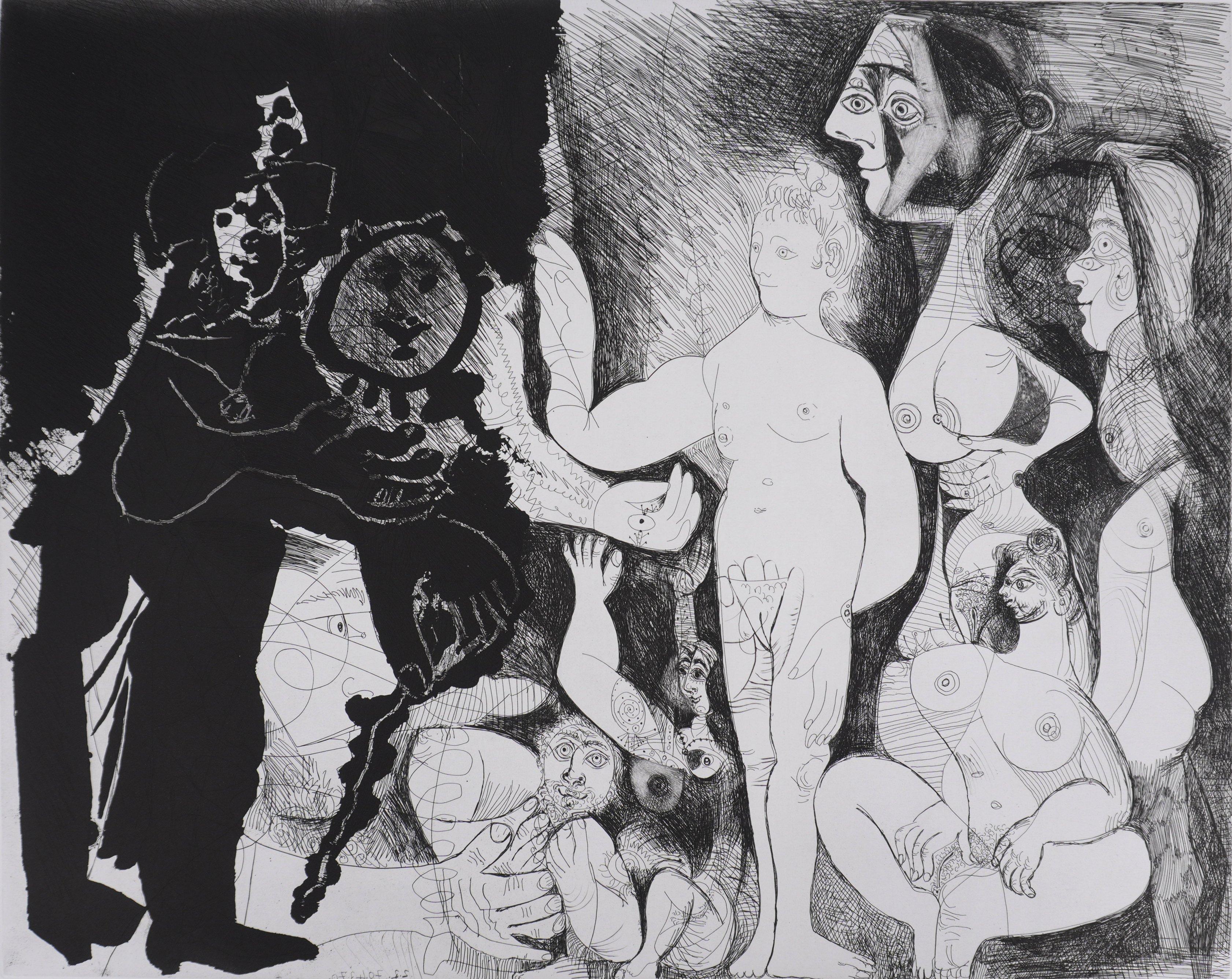 The 156, Spectacle for a Couple - Original Etching, Signed (Baer #1875) - Cubist Print by Pablo Picasso