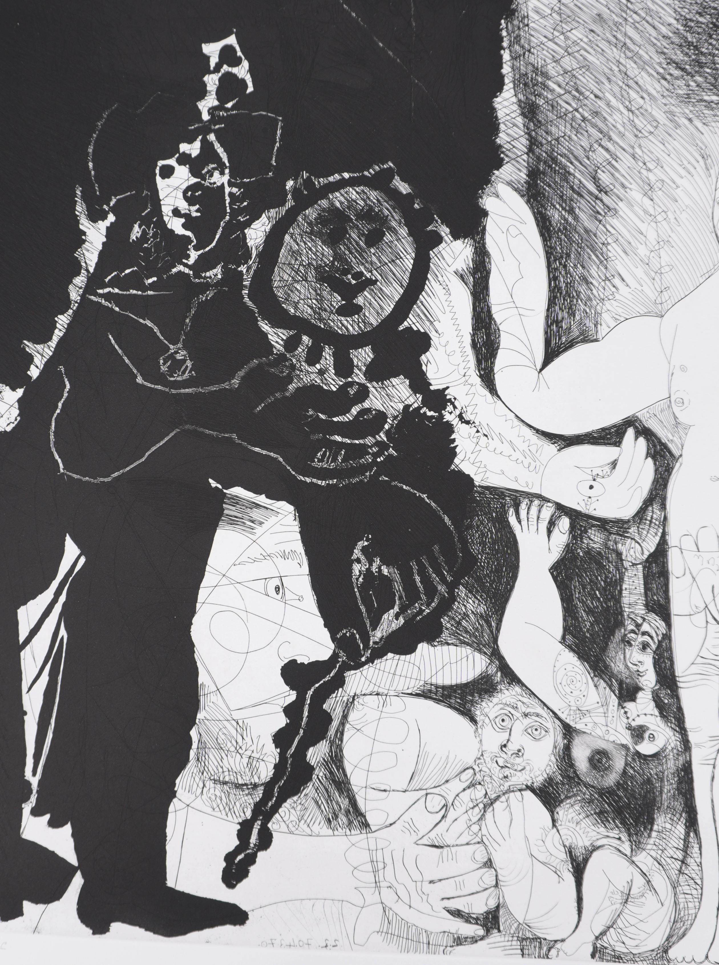 The 156, Spectacle for a Couple - Original Etching, Signed (Baer #1875) - Gray Portrait Print by Pablo Picasso