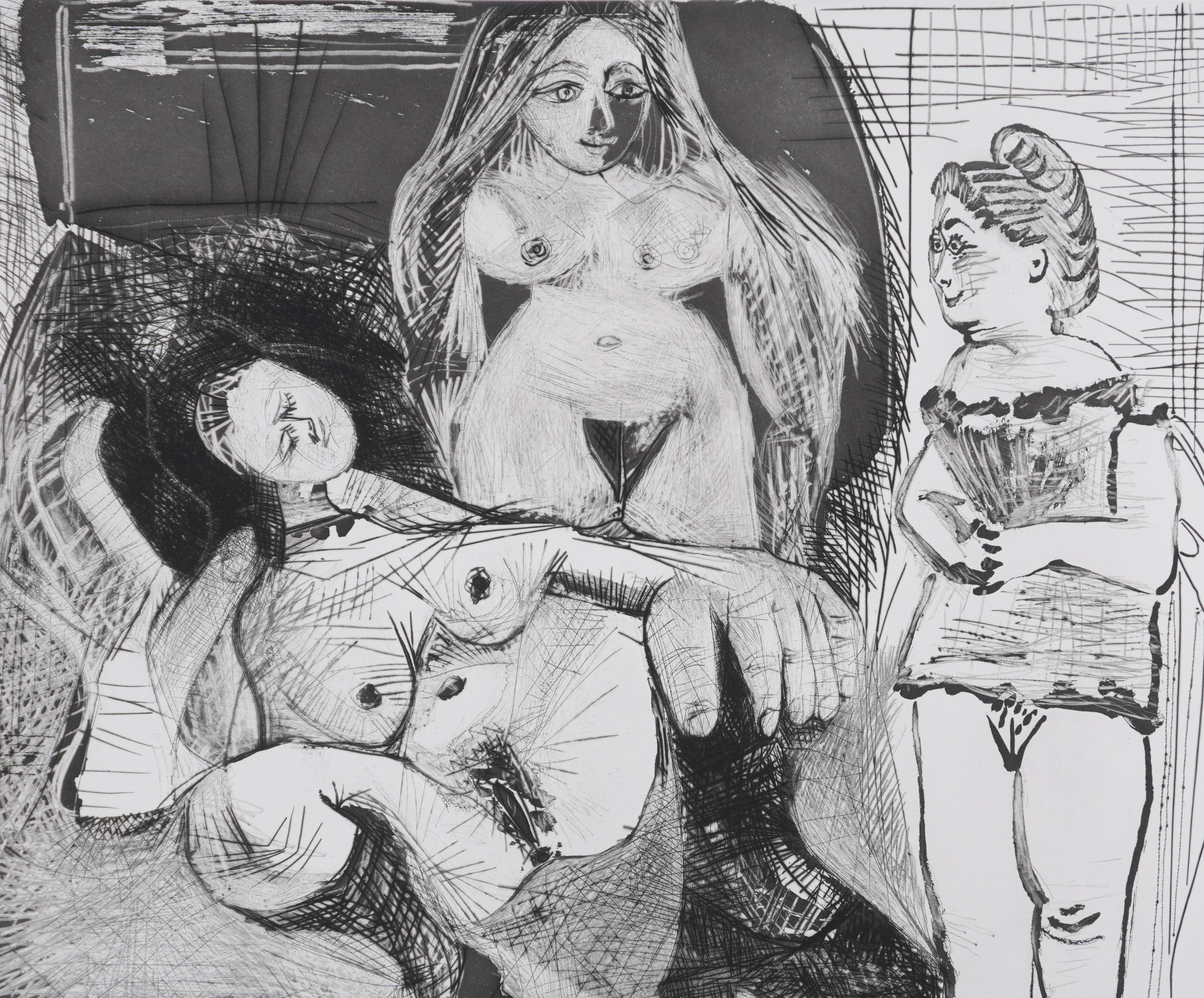 The 156, The Assistant Teacher - Original Etching, Signed (Baer #1999) - Gray Nude Print by Pablo Picasso