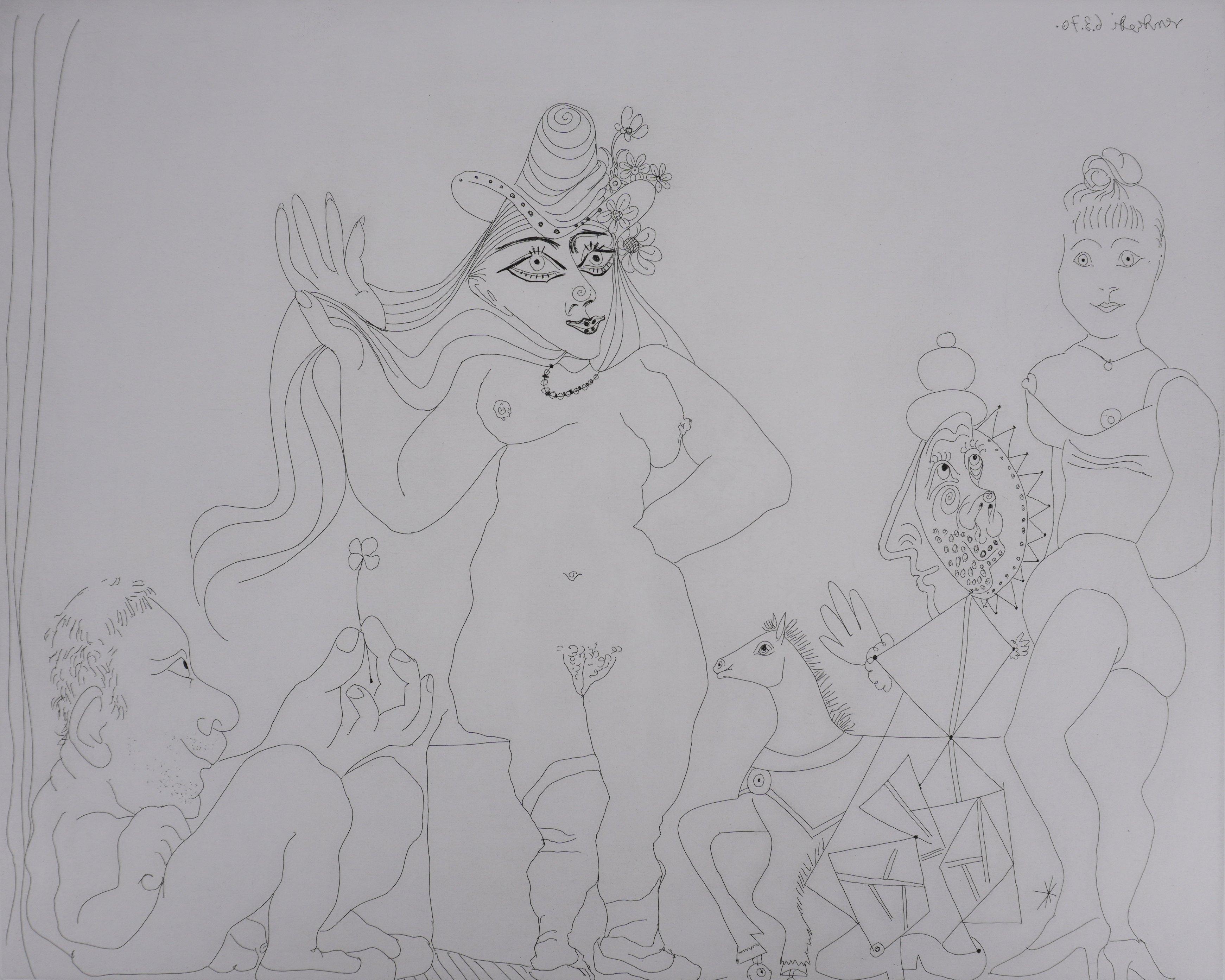 The 156, The Four Leaf Clover - Original Etching, Signed (Baer #1878) - Cubist Print by Pablo Picasso