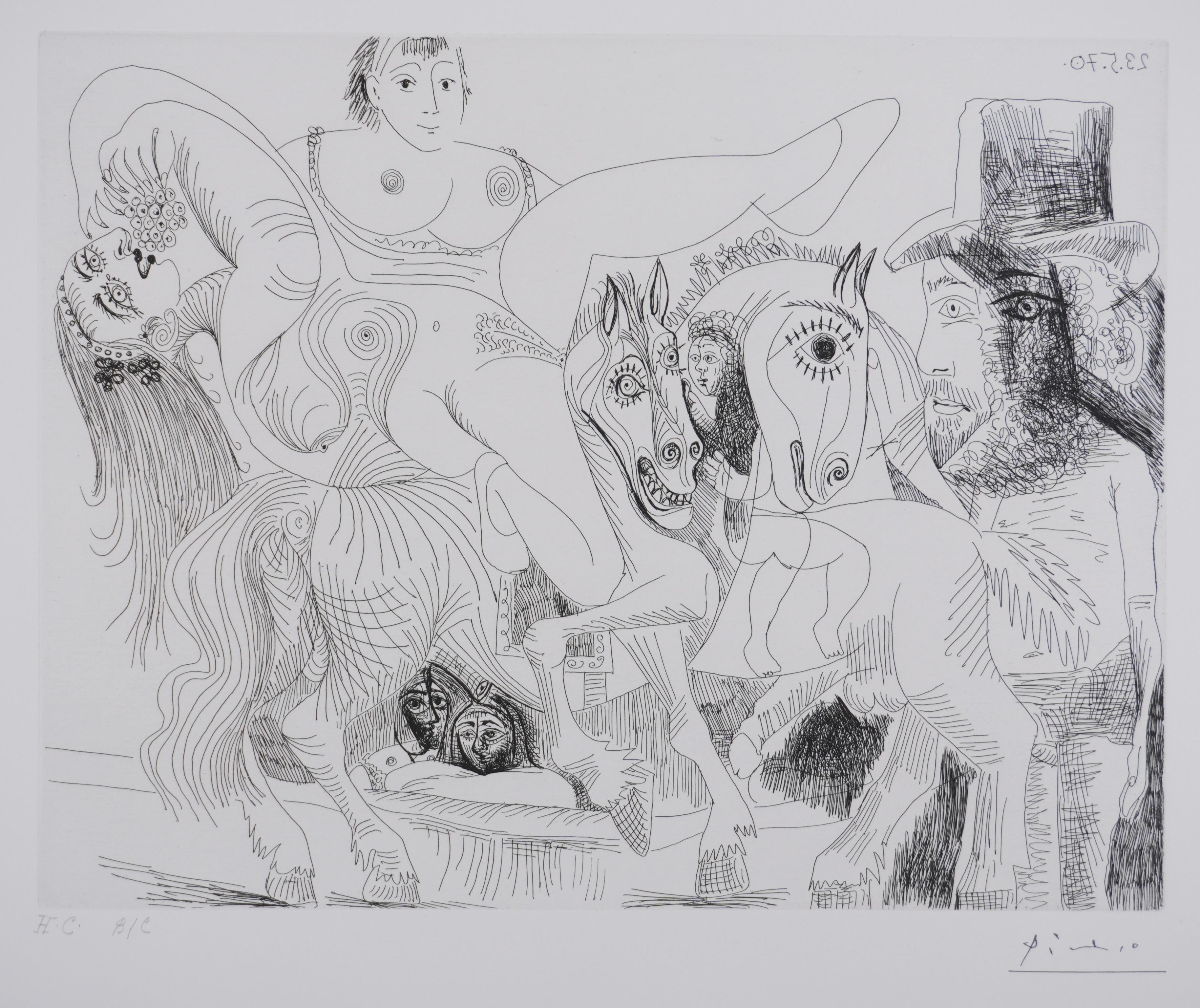 The 156, The Horsewoman at the Circus - Original Etching, Signed (Baer #1915) - Gray Portrait Print by Pablo Picasso