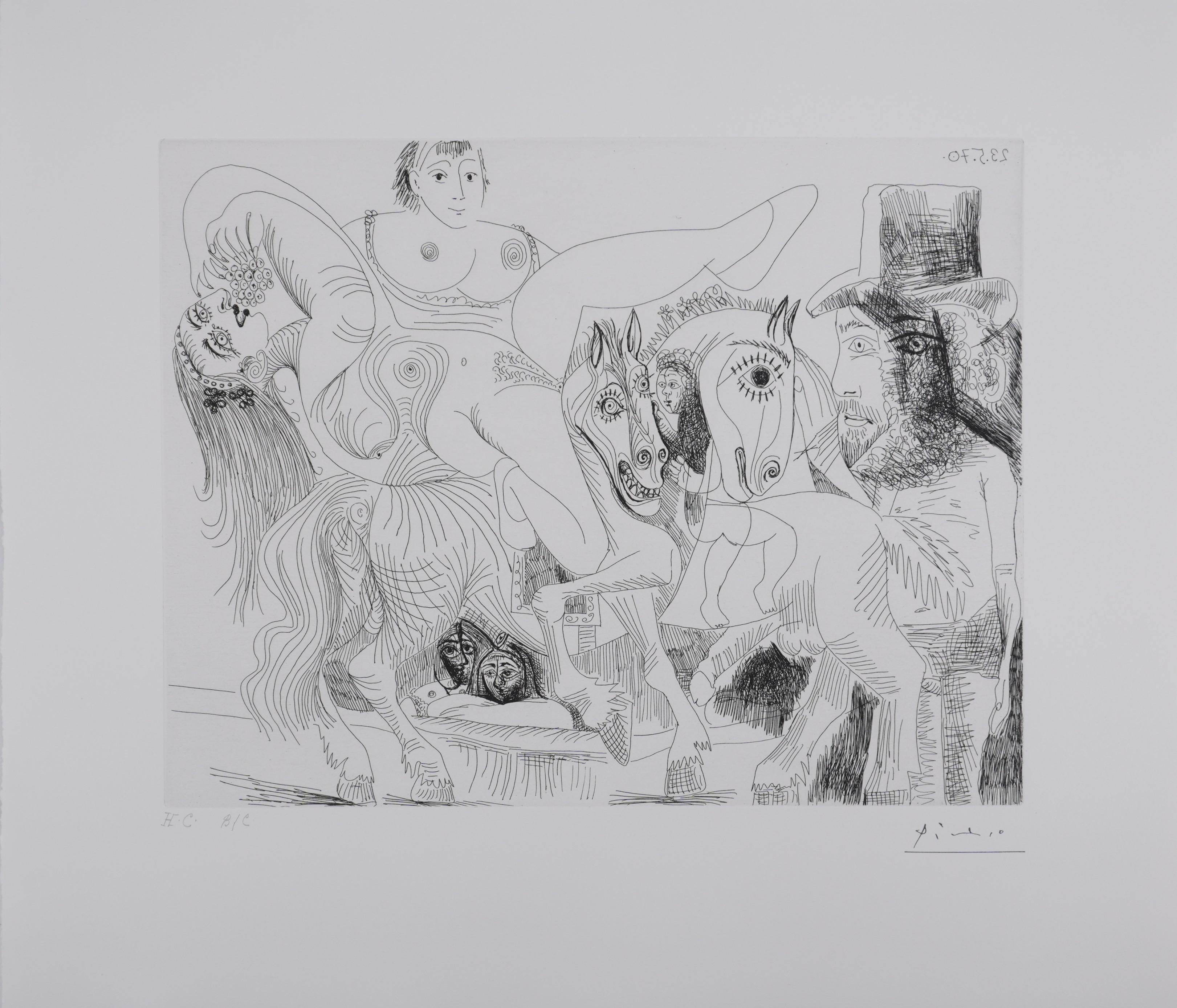 Pablo Picasso Portrait Print - The 156, The Horsewoman at the Circus - Original Etching, Signed (Baer #1915)