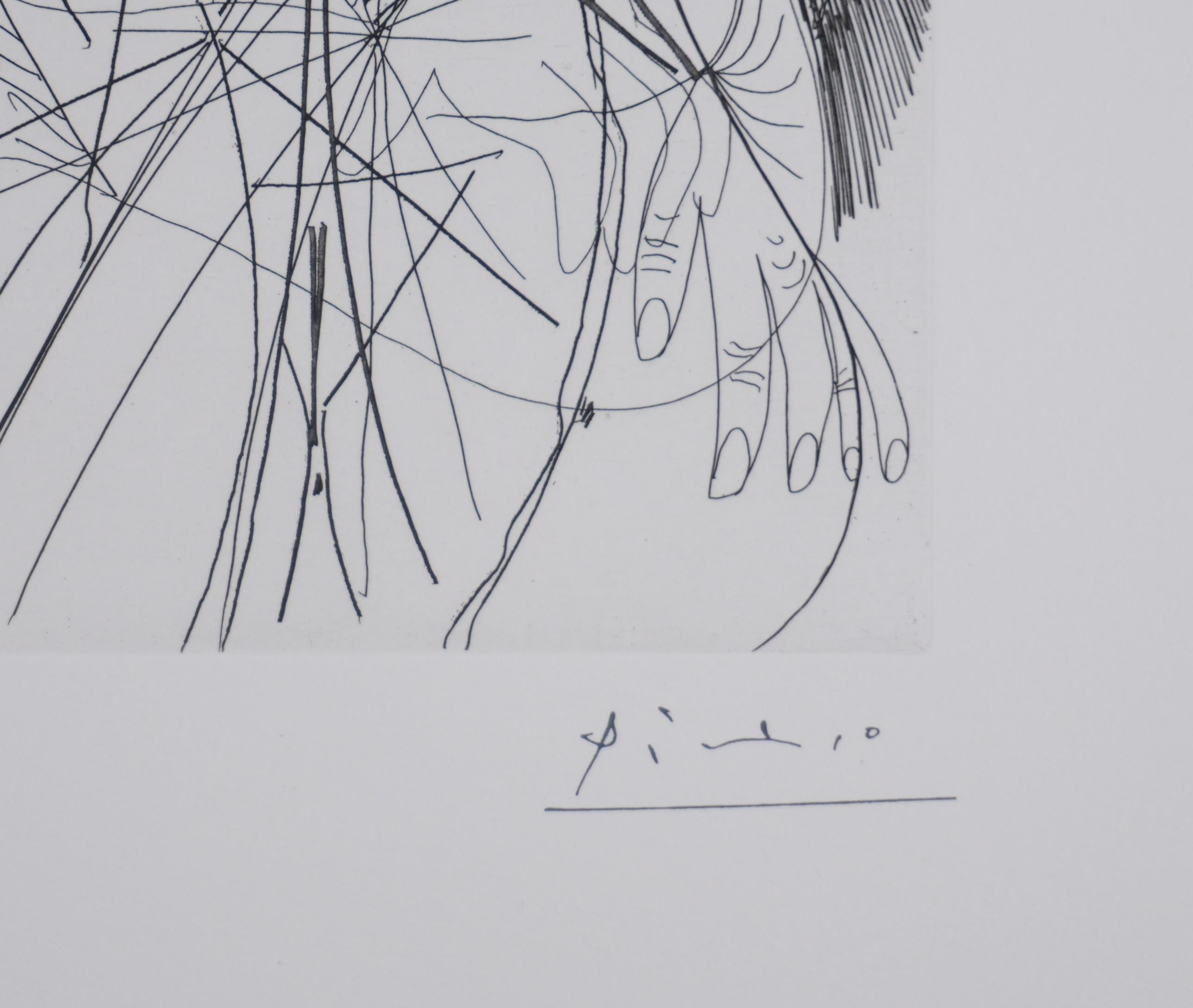 Los 156, el pintor y la mujer - Aguafuerte original, firmado (Baer #1918) - Print de Pablo Picasso