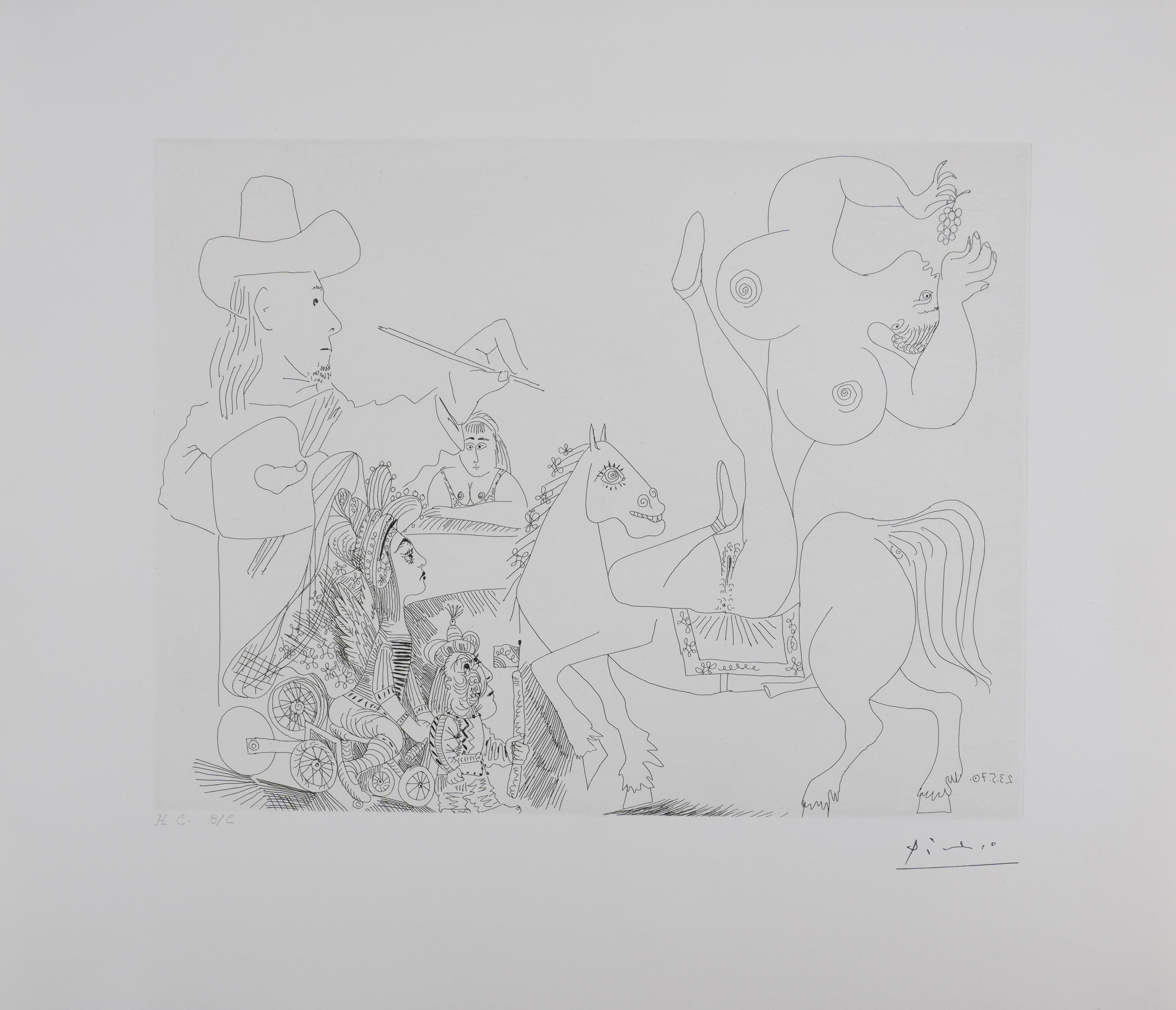 Pablo Picasso Portrait Print - The 156, The Painter at the Circus - Original Etching, Signed (Baer #1916)