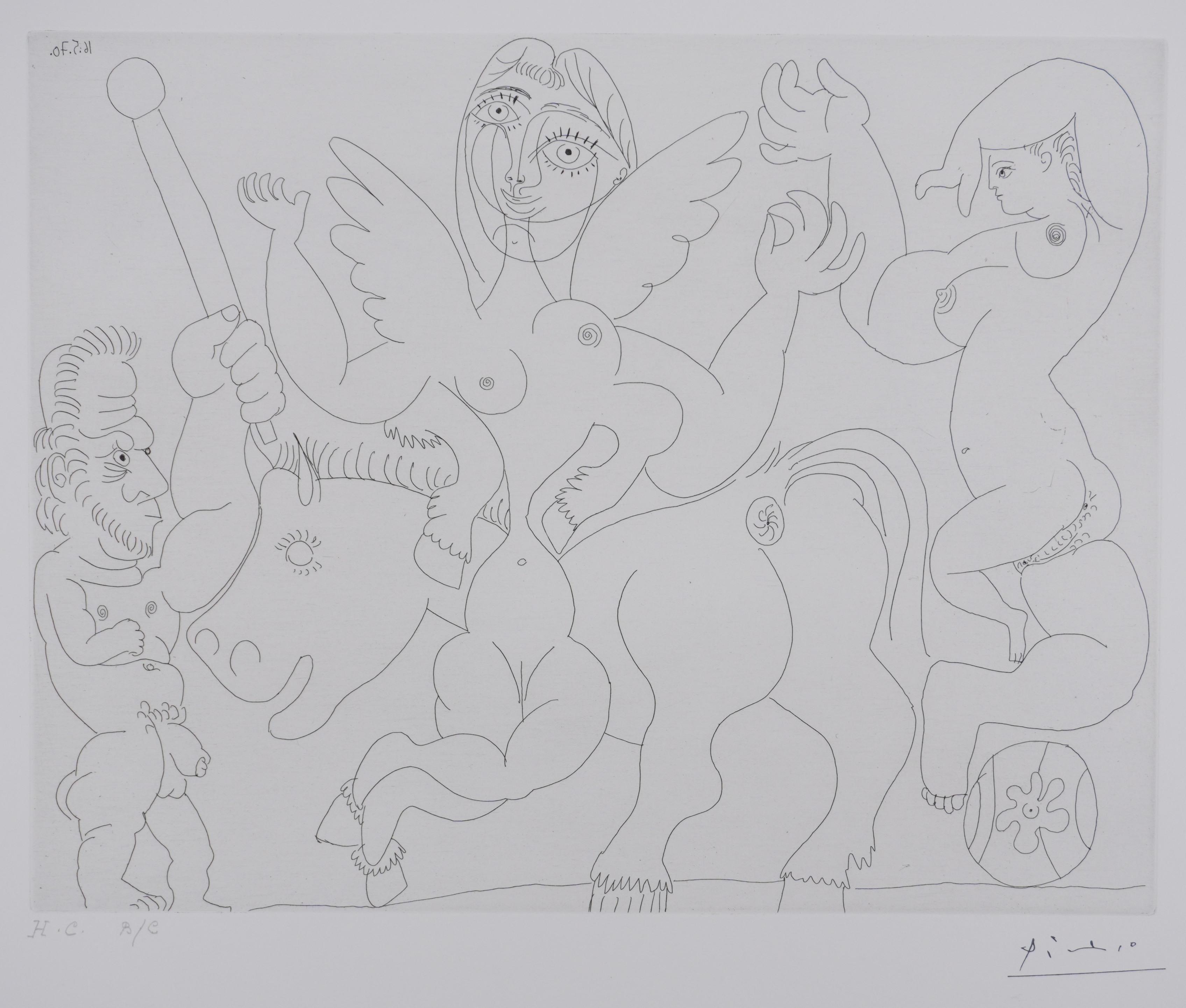 The 156, Winged Horsewoman and Acrobat - Gravure originale, signée (Baer #1911 ) - Cubisme Print par Pablo Picasso