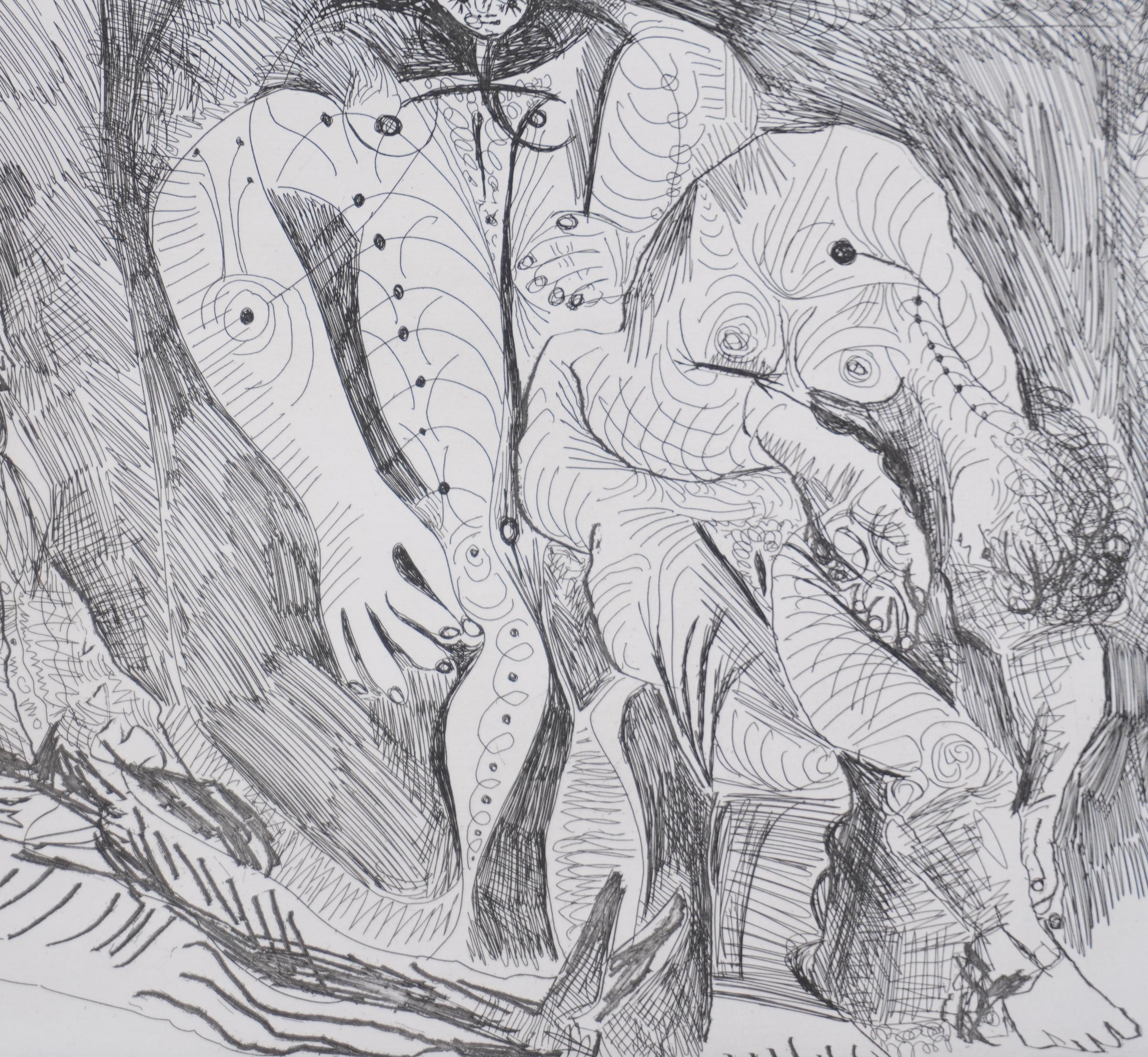 The 156, Women with Degas Dreaming - Original Etching, Signed (Baer #1948) - Gray Nude Print by Pablo Picasso
