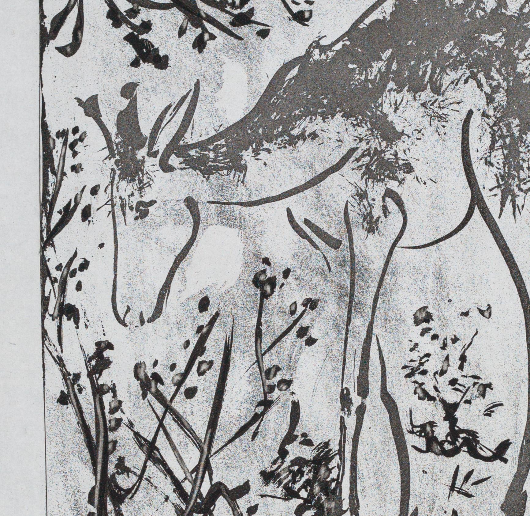 The Deer is an aquatint and drypoint print on chine from one of the deluxe copies of Picasso's 1942 Histoire Naturelle - Textes de Buffon series. The image size is 10.5 x 8.15 inches, unsigned as issued, and framed in a contemporary silver and gray
