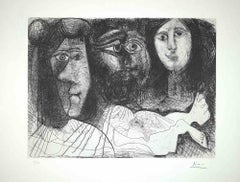 Autoportrait:: avec deux femmes:: tiré de La chute d'Icare de Pablo Picasso - 1972