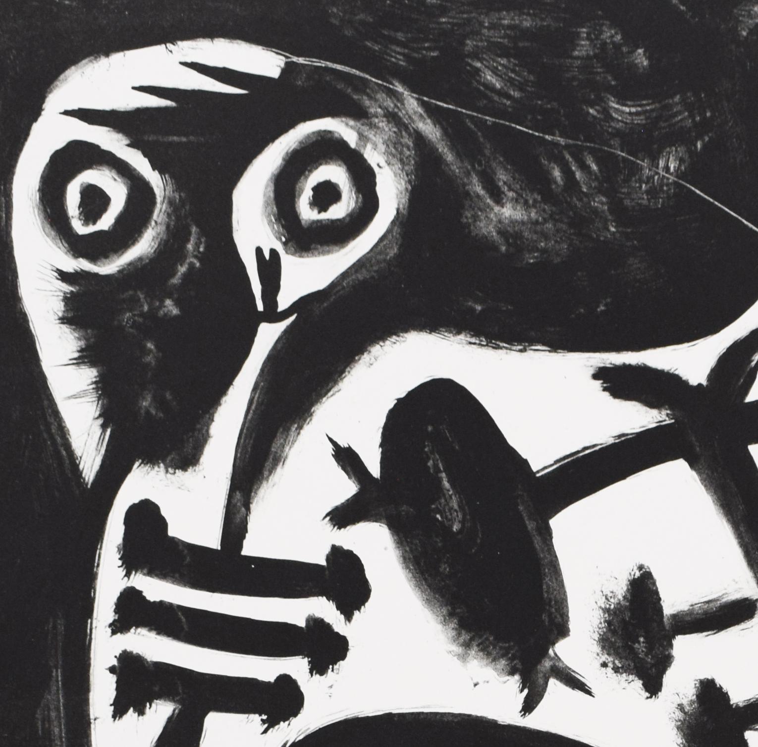The Great Owl - Owl Wisdom French Spanish - Black Animal Print by Pablo Picasso