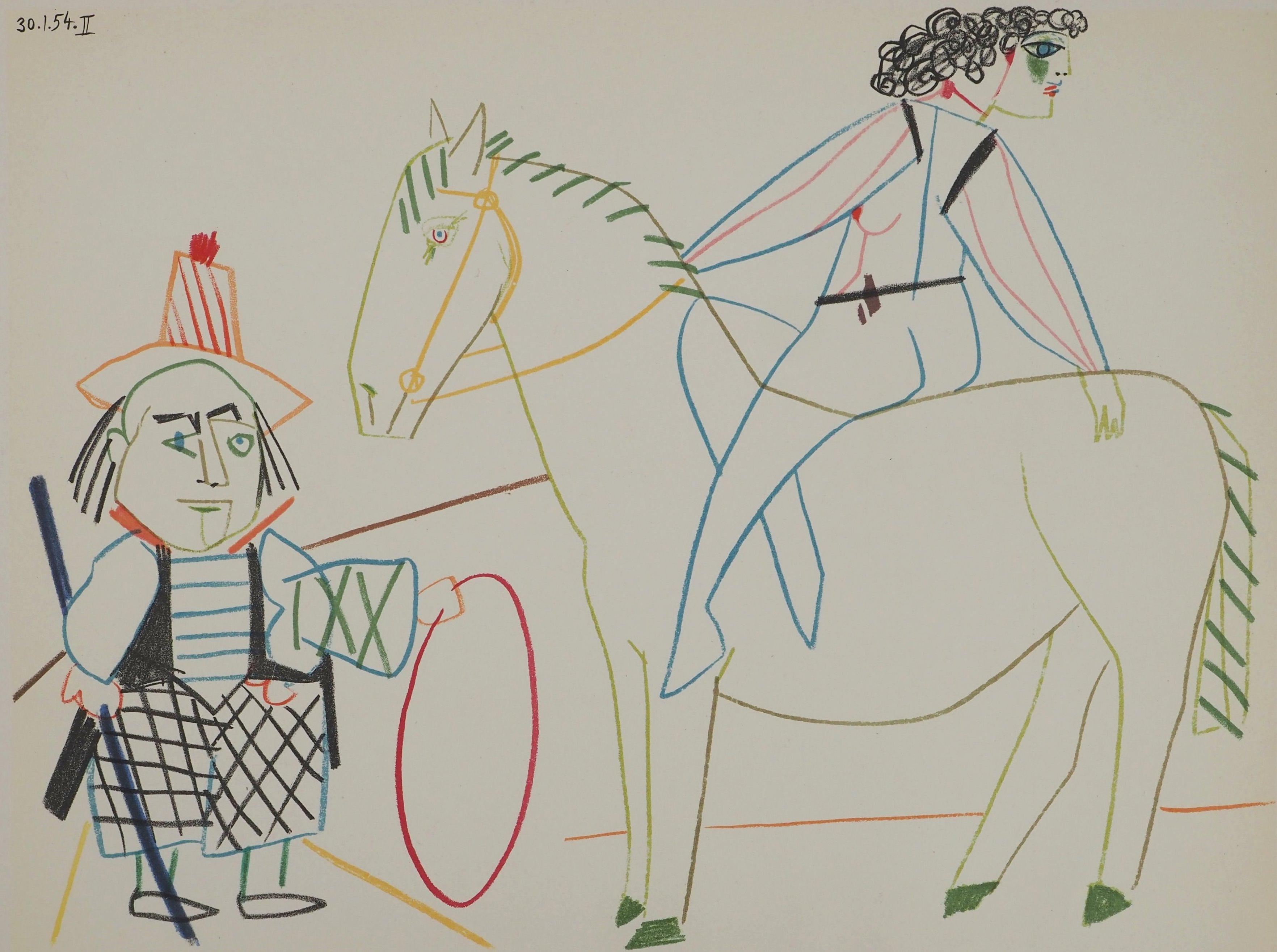 The Horse Rider and her Valet - Lithograph (Mourlot) - Print by Pablo Picasso