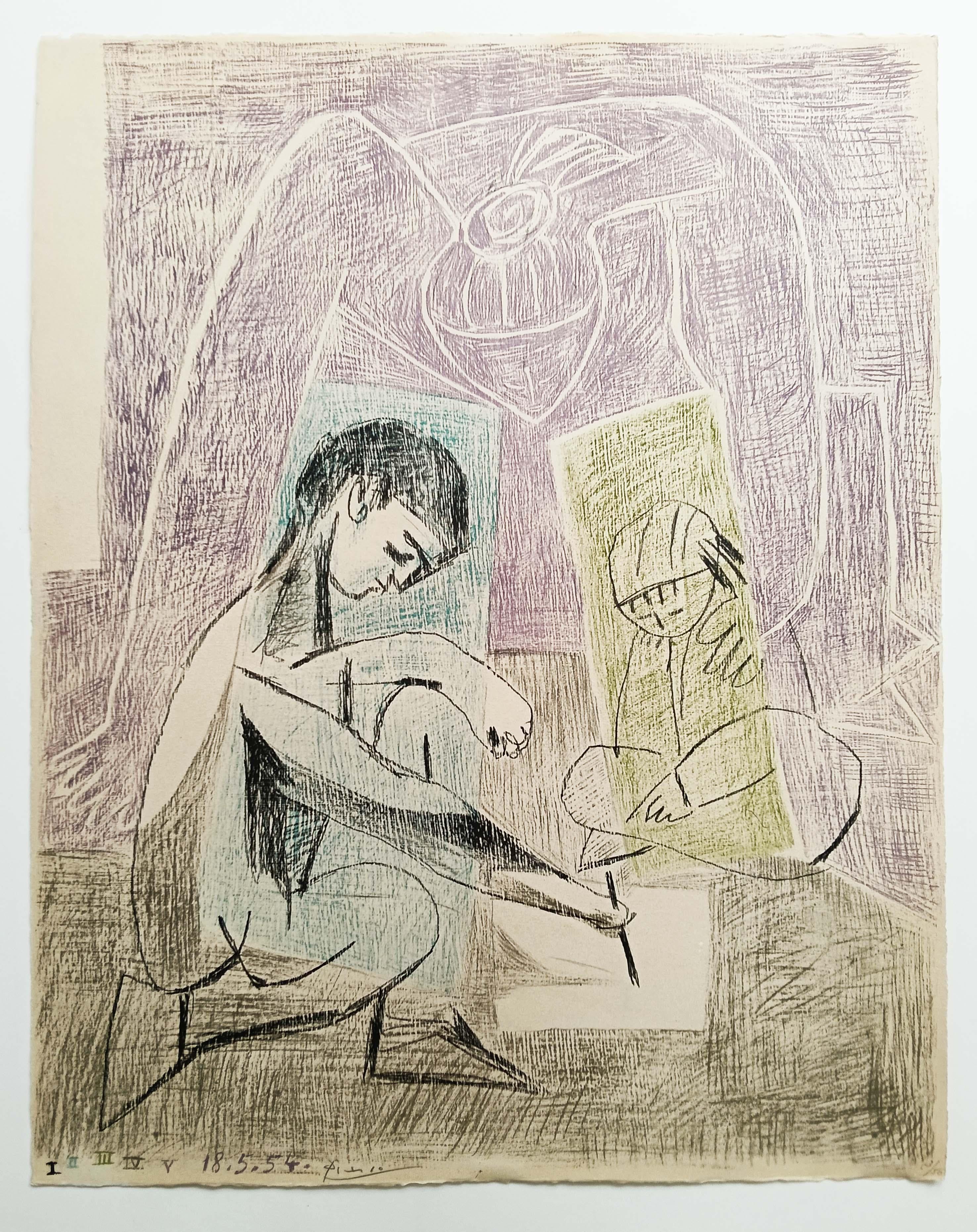 The Little Artist (Draughtsman) - Enfants Dessin Famille - Print de Pablo Picasso