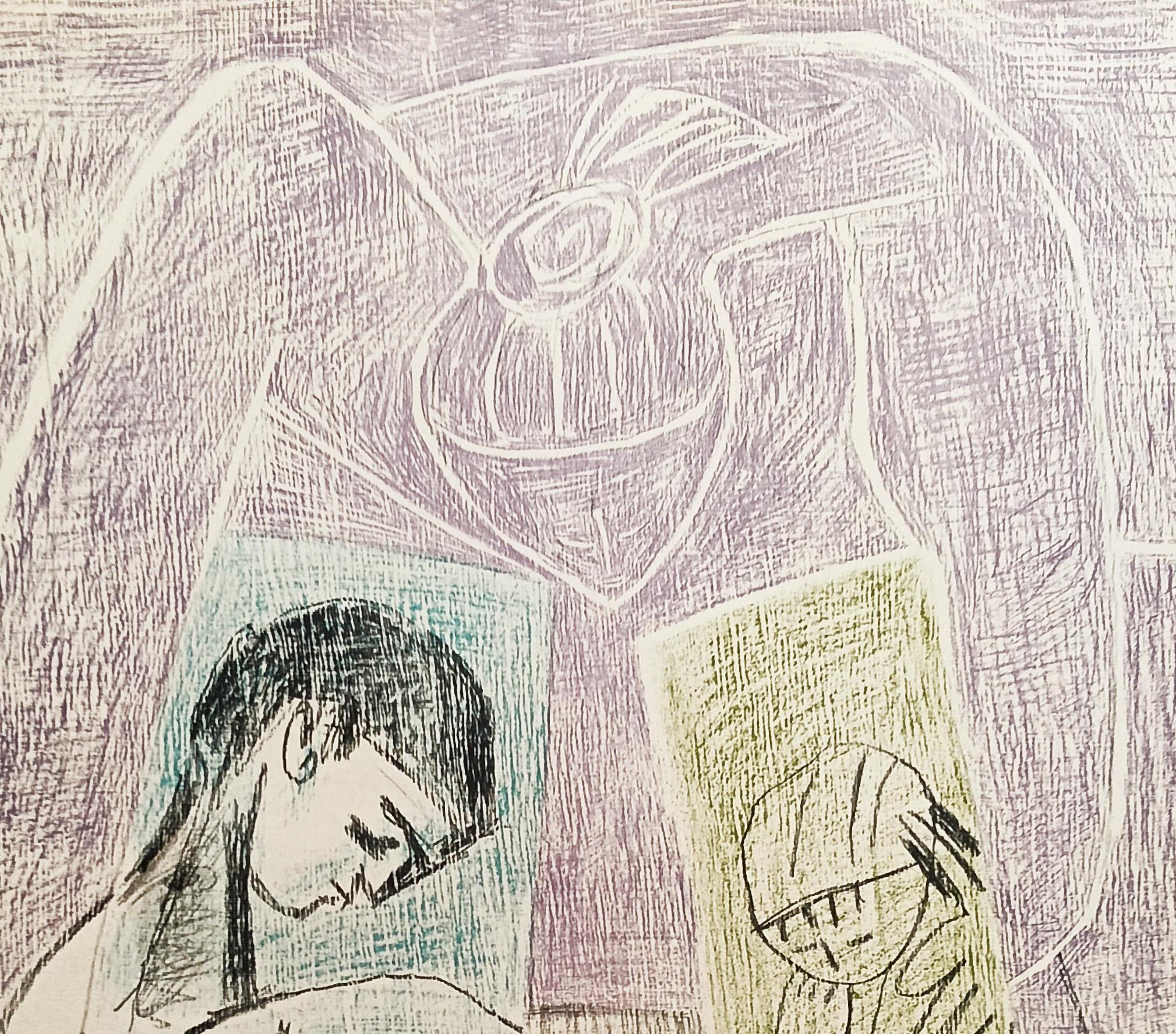 The Little Artist (Draughtsman) - Enfants Dessin Famille - Beige Figurative Print par Pablo Picasso