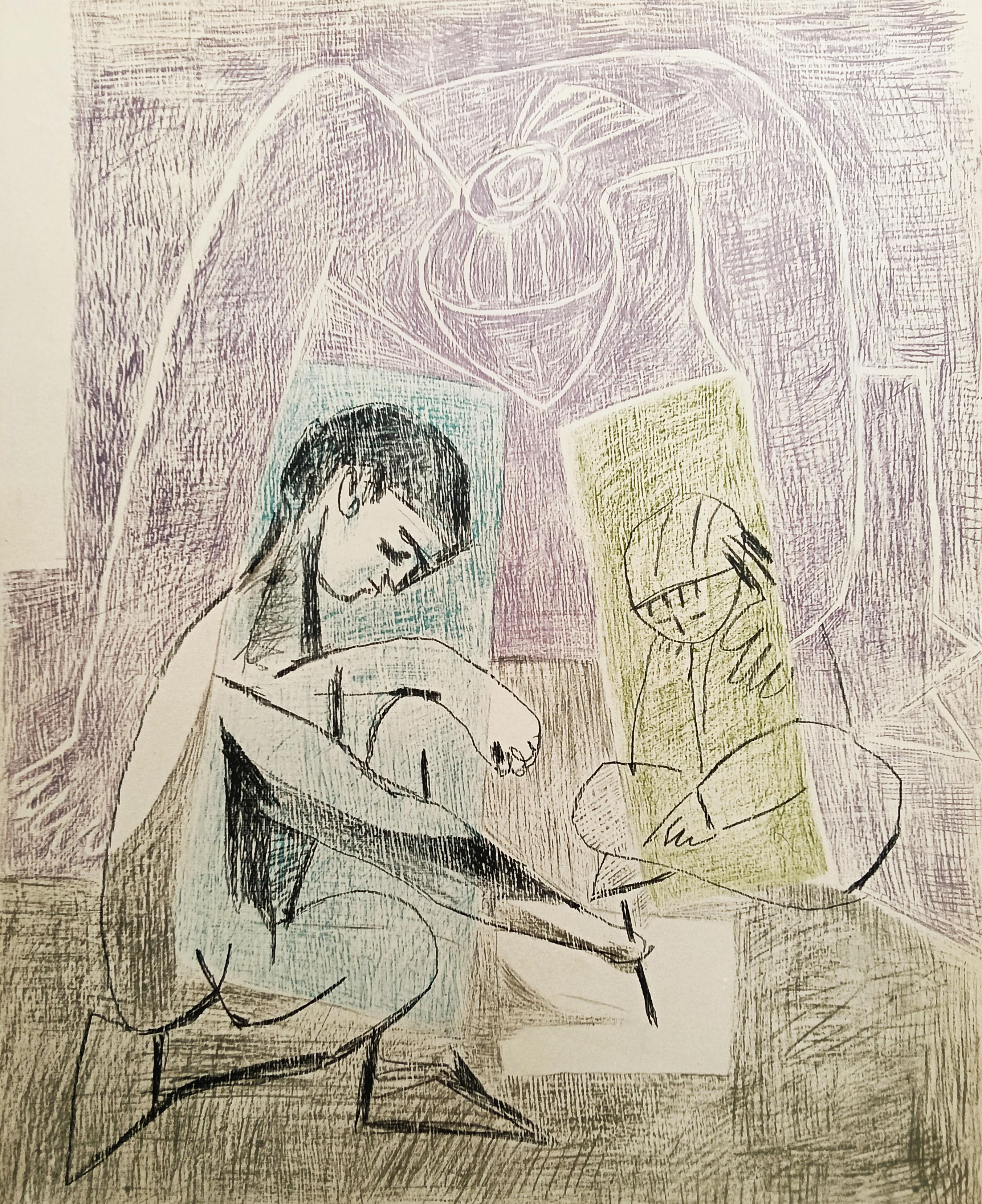 Figurative Print Pablo Picasso - The Little Artist (Draughtsman) - Enfants Dessin Famille