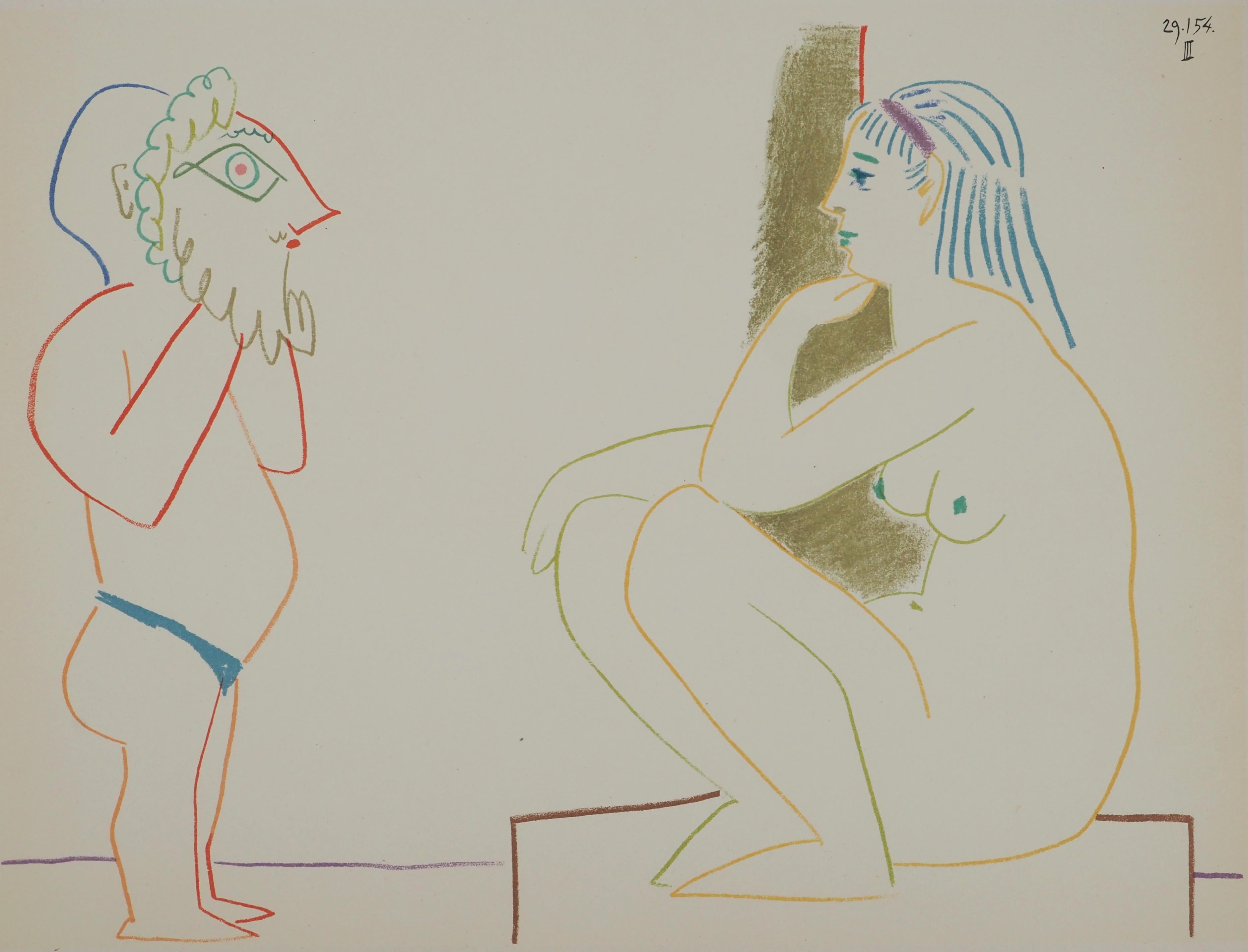 The Little Old Man with a Mask - Original Lithograph (Mourlot) - Print by Pablo Picasso