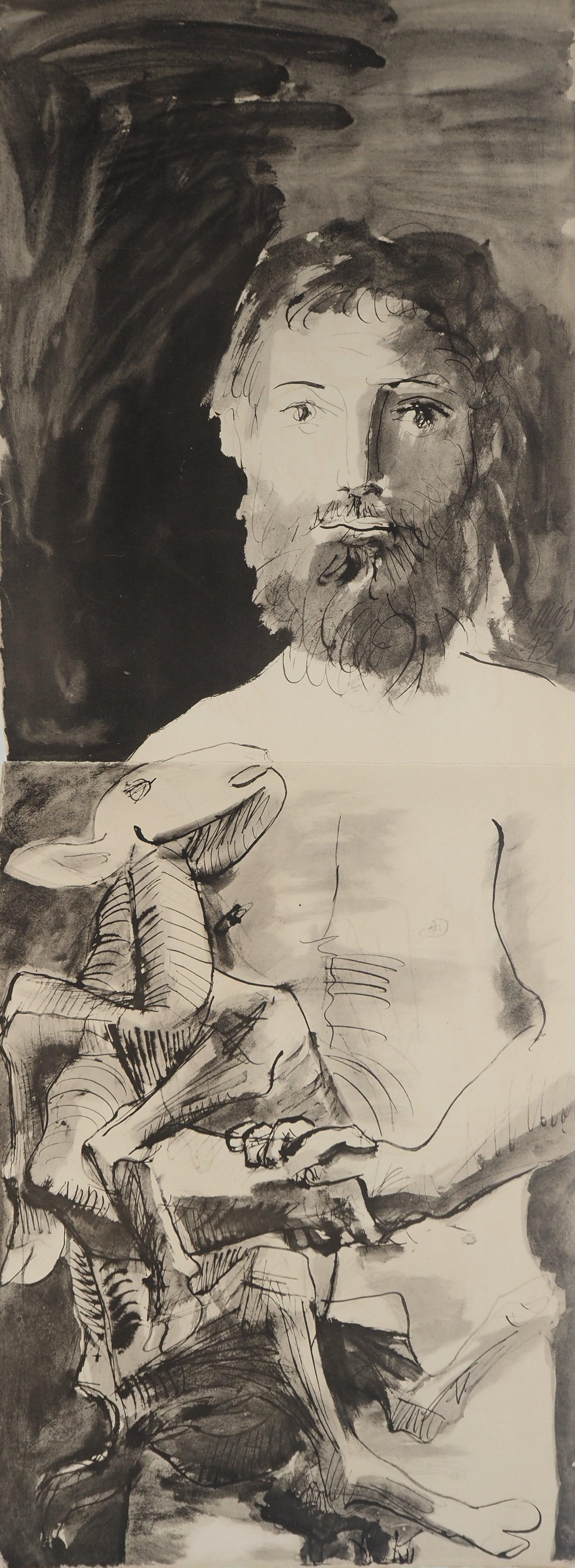 El hombre de la cabra - Litografía y plantilla (Jacomet) - Print de Pablo Picasso