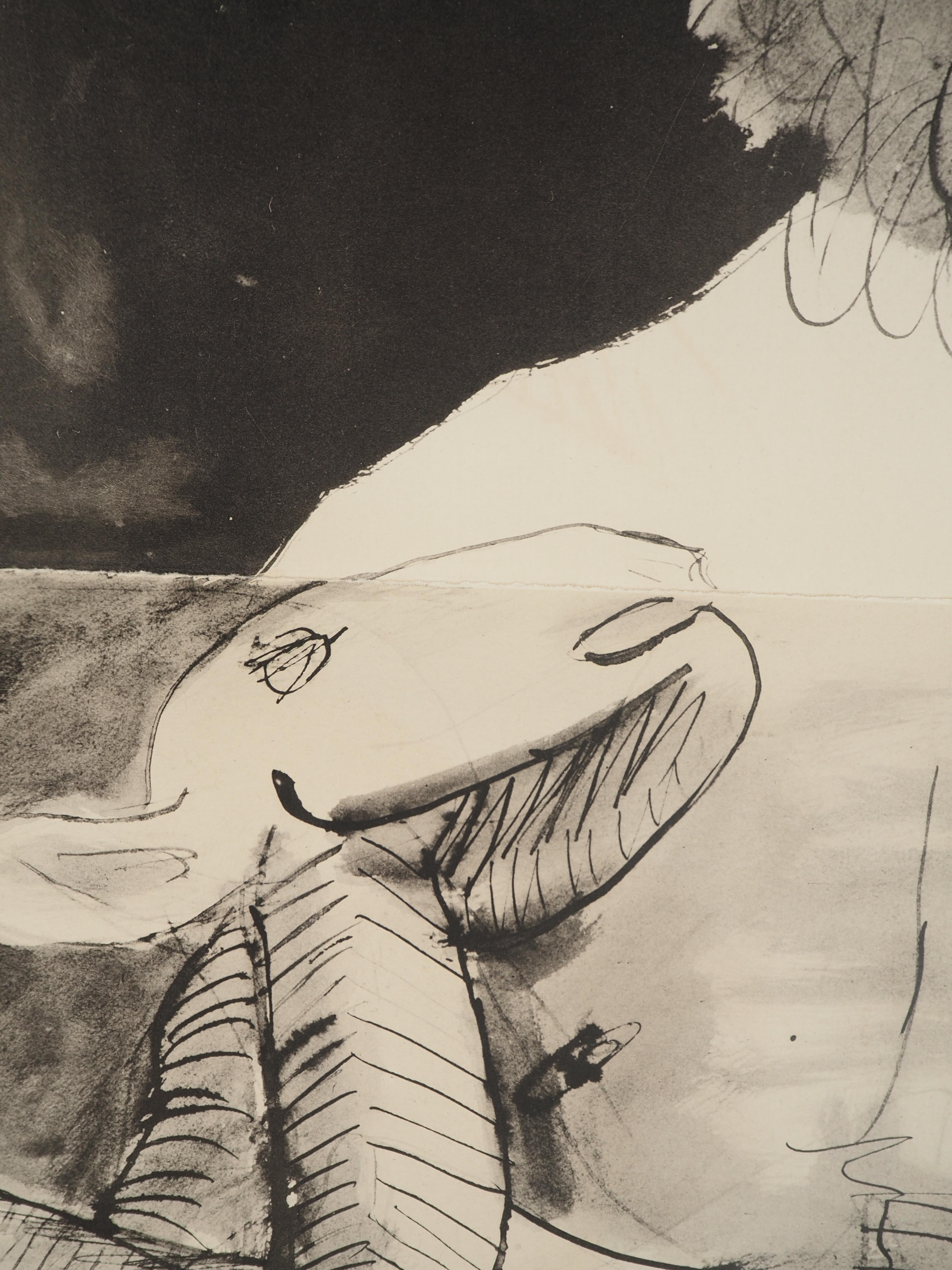 El hombre de la cabra - Litografía y plantilla (Jacomet) - Figurative Print Gris de Pablo Picasso
