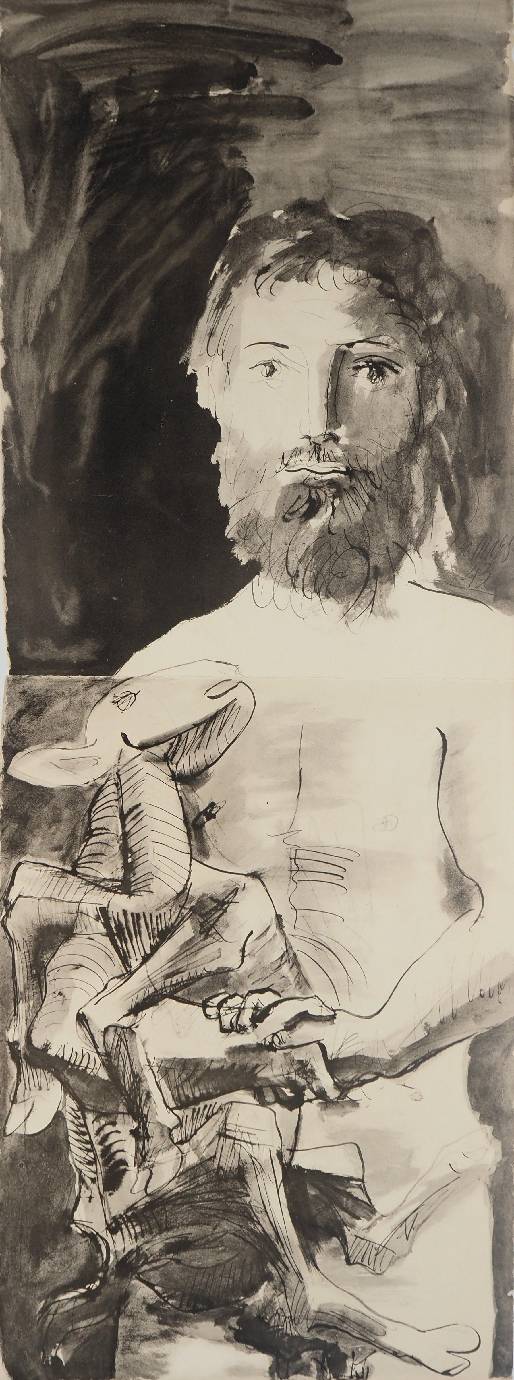 Figurative Print de Pablo Picasso - El hombre de la cabra - Litografía y plantilla (Jacomet)