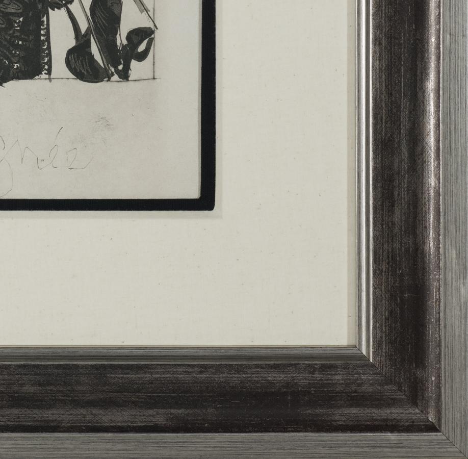 Die Spinne ist ein Aquatinta- und Kaltnadelabzug auf Pergament aus einer der Luxusausgaben von Picassos 1942 erschienener Serie Histoire Naturelle - Textes de Buffon. Das Bild ist 10,5 x 8 Zoll groß, unsigniert und in einer zeitgenössischen