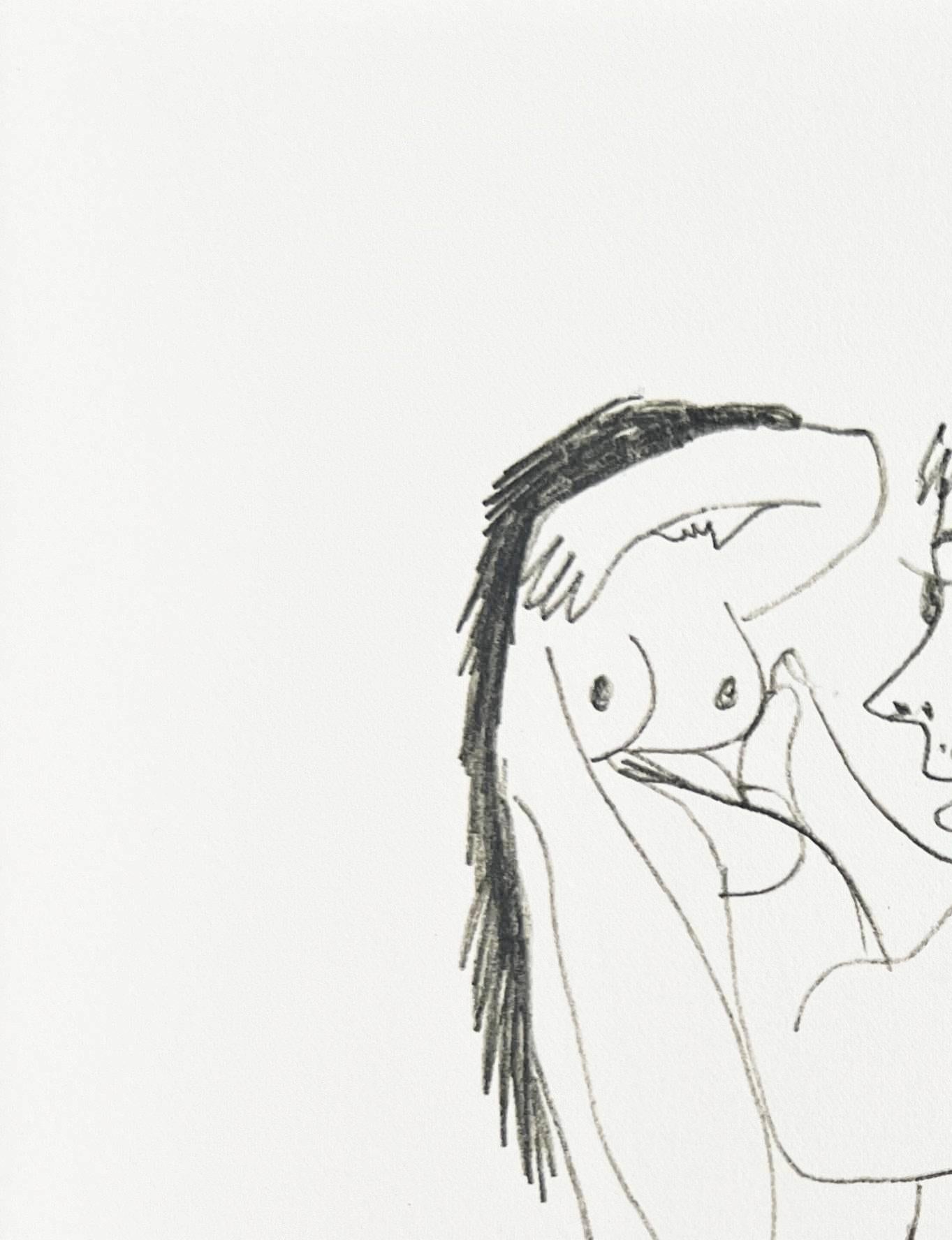 Pablo Picasso (1881-1973) - The Taste of Happiness, Planche LIII

Lithograph from 1970.

An unsigned and unnumbered edition of 666.

Dimensions of sheet: 32.5 x 25 cm

Dimensions in frame: 53.2 x 43.2 cm

Publisher: Éditions Cercle d'Art,