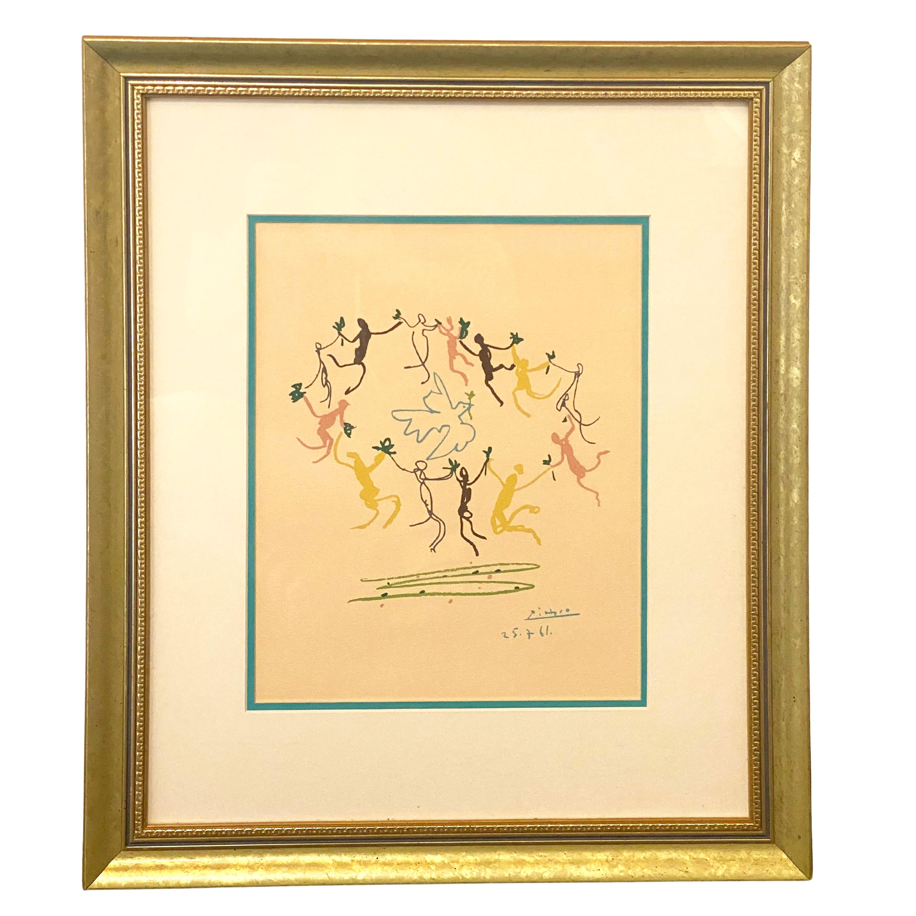 Se considera una obra significativa de Picasso, que refleja sus temas de paz y humanidad. La pieza representa figuras en una danza circular en torno a una paloma de la paz, transmitiendo una sensación de energía optimista y esperanza en el