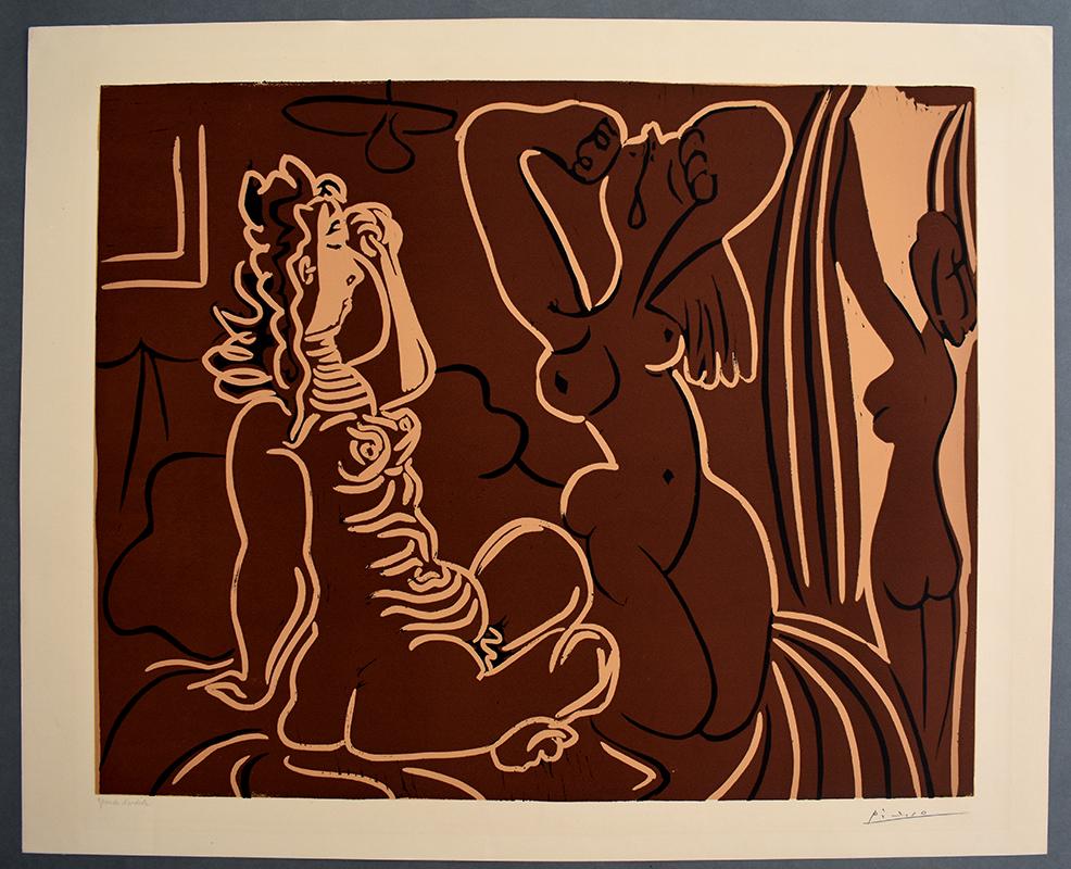 Three Women Waking Up - Hand Signed Inscribed Linocut - Spanish Art - Print by Pablo Picasso