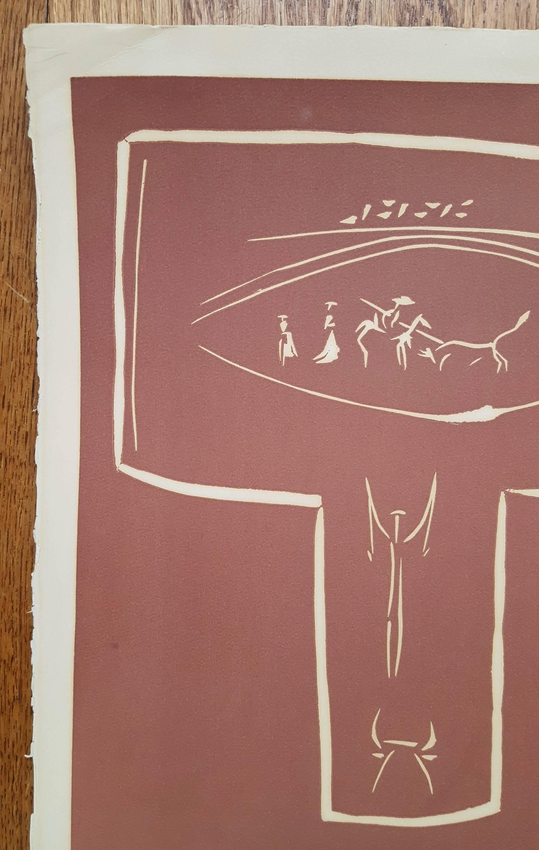 Toros en Vallauris - Brown Animal Print by Pablo Picasso