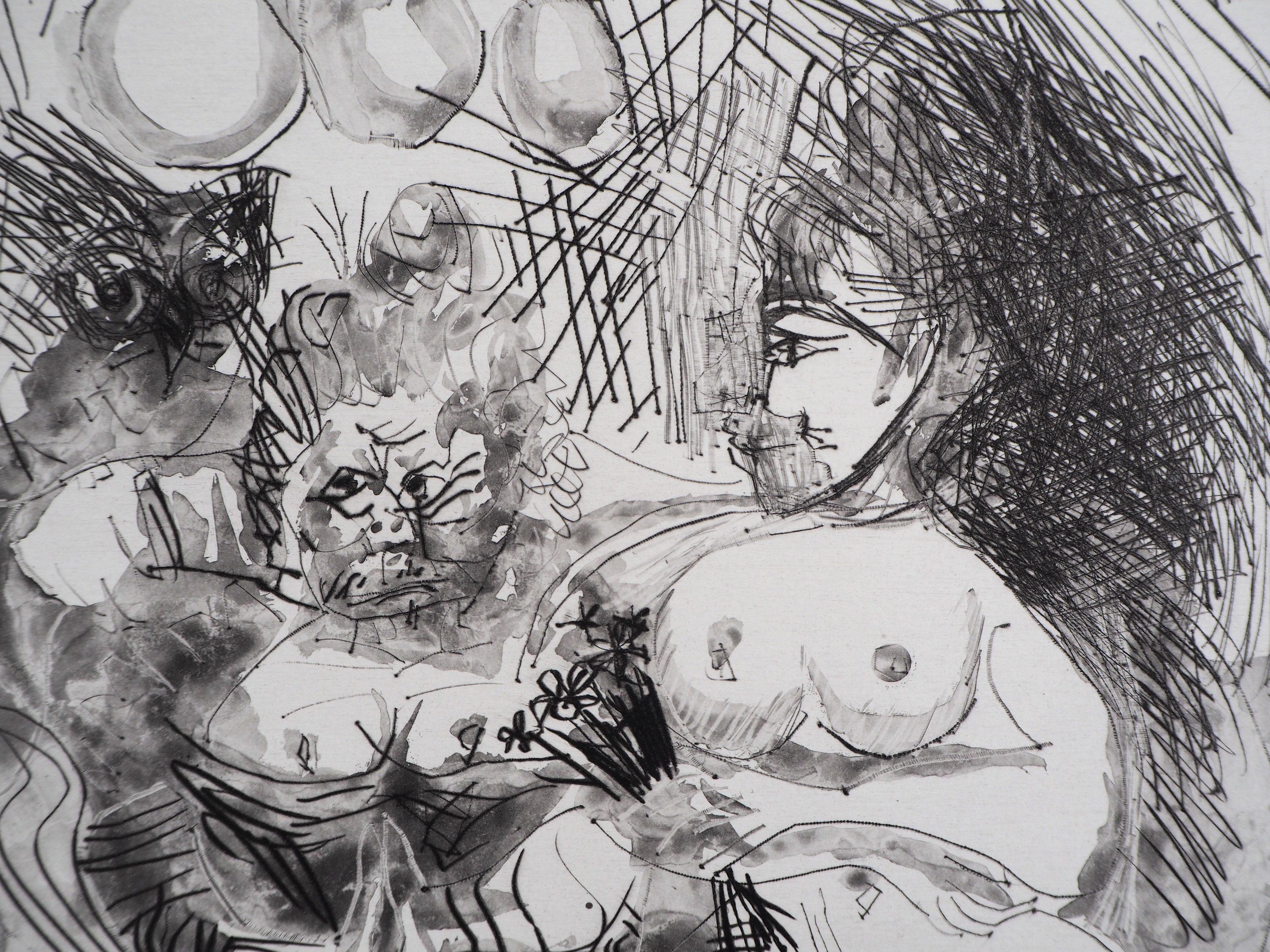 Tribute to Degas : Three Nudes - Original signed Etching - Limited to 50 copies - Cubist Print by Pablo Picasso