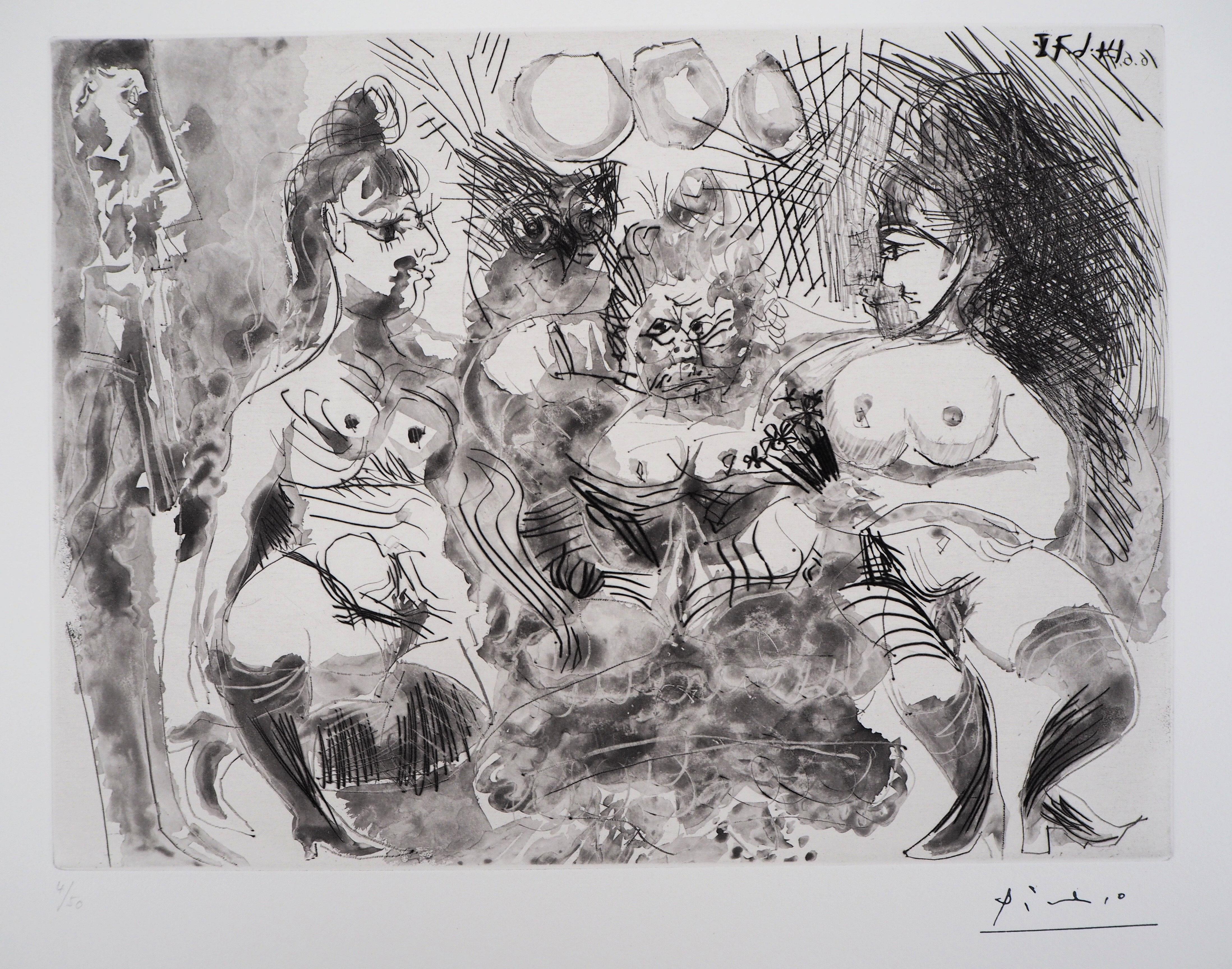 Pablo Picasso Nude Print - Tribute to Degas : Three Nudes - Original signed Etching - Limited to 50 copies
