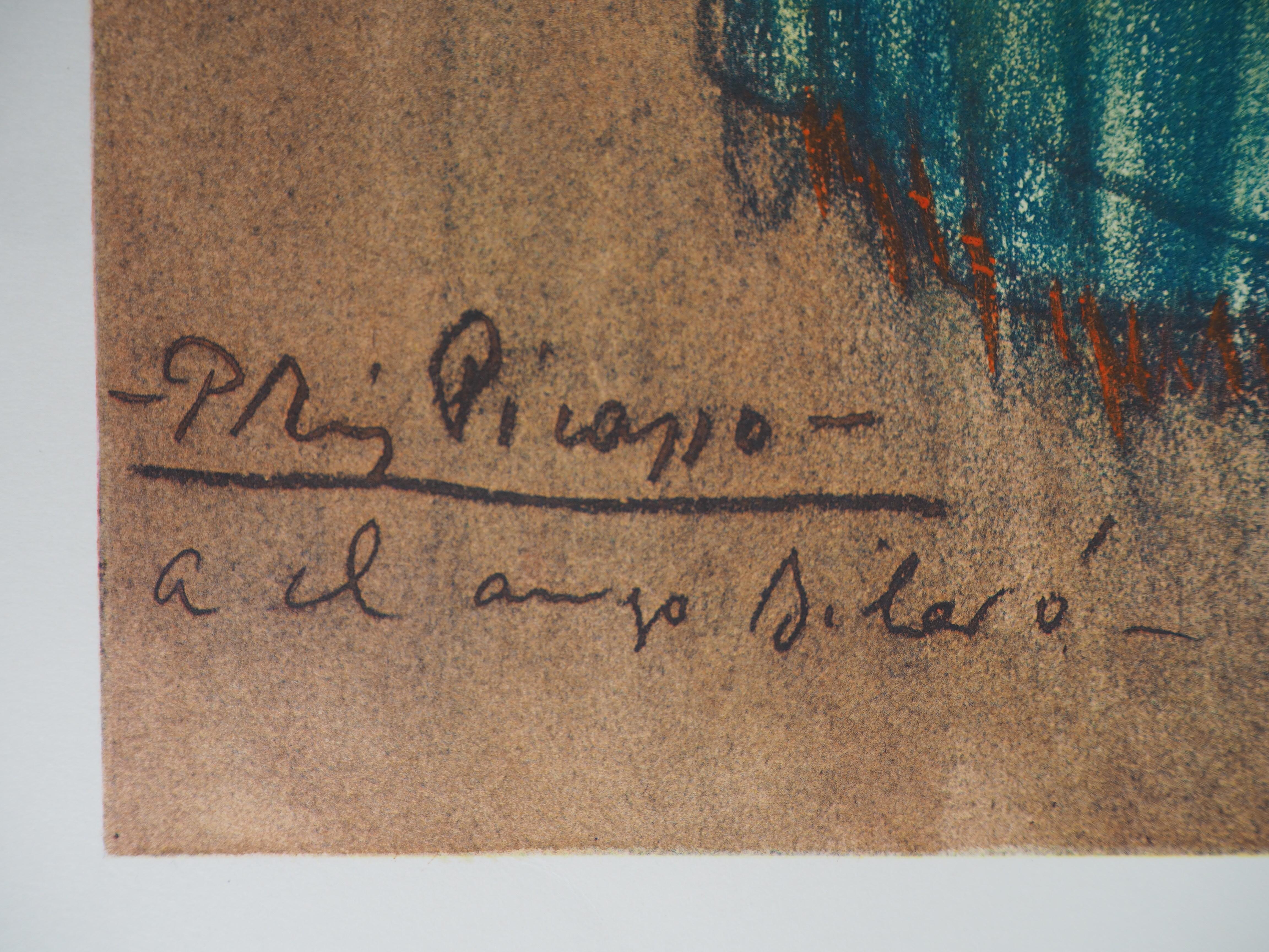 Homenaje a Toulouse Lautrec : Los amantes, el beso - Litografía - Firma impresa - Print de Pablo Picasso