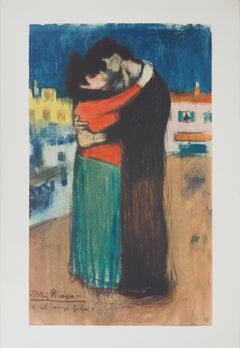 Homenaje a Toulouse Lautrec : Los amantes, el beso - Litografía - Firma impresa