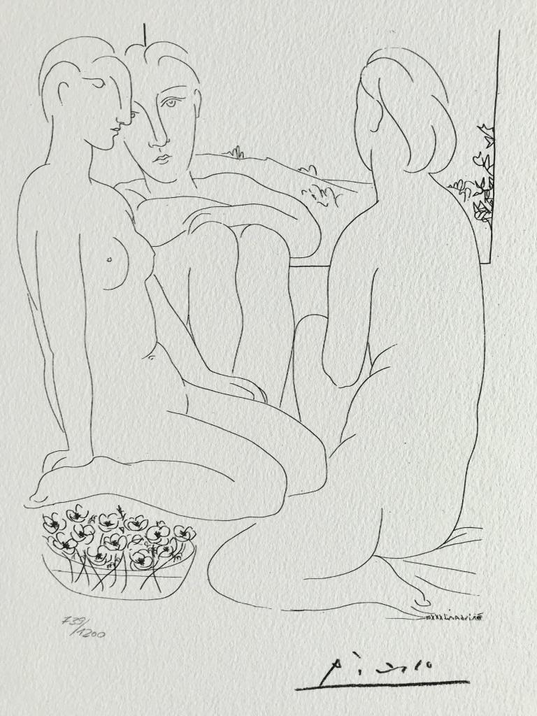 Pablo Picasso Portrait Print - Trois femmes nues près d'une fenêtre (Suite Vollard Planche LXVII)