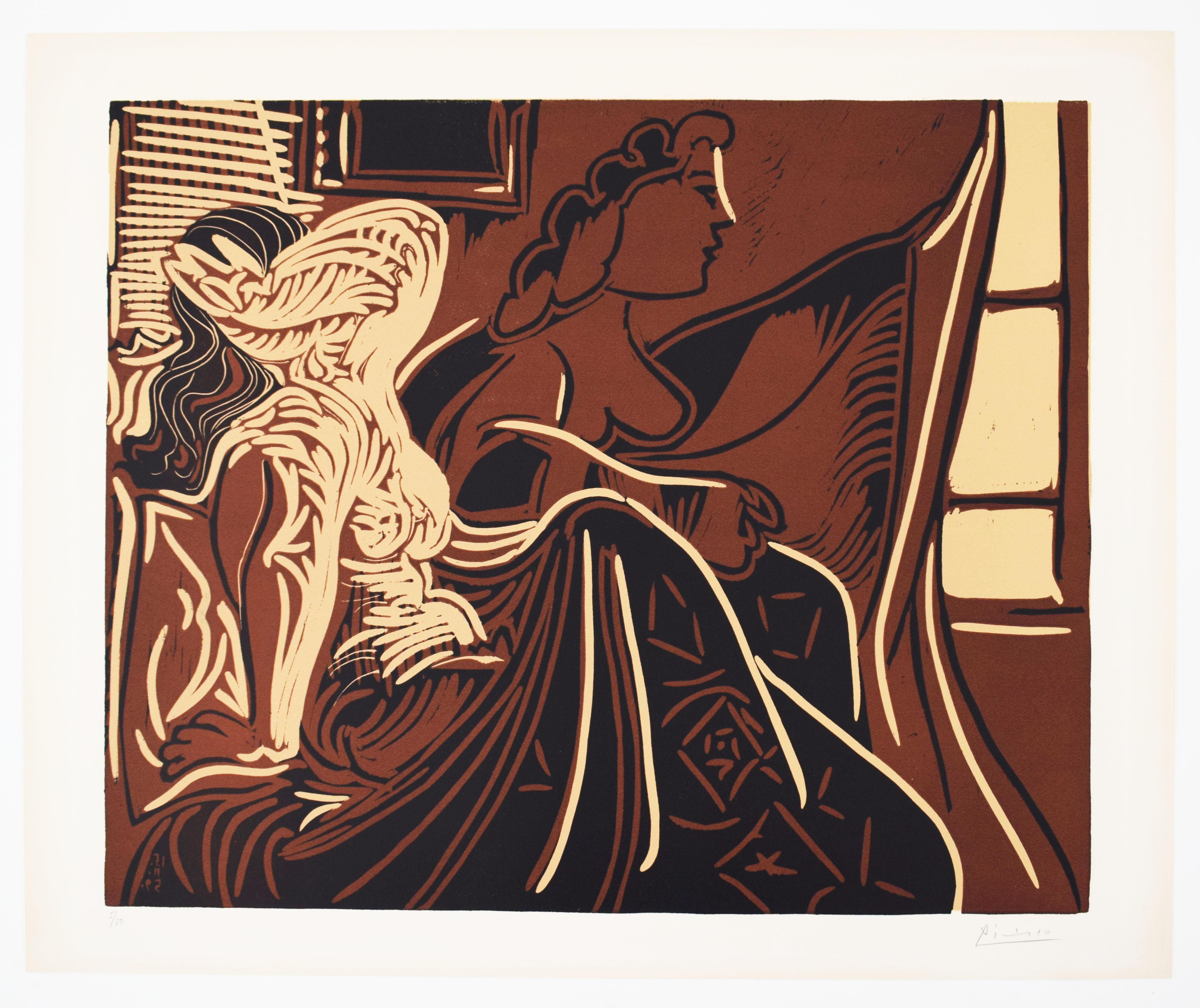 Two Women by the Window - Spanish Linocut - Print by Pablo Picasso