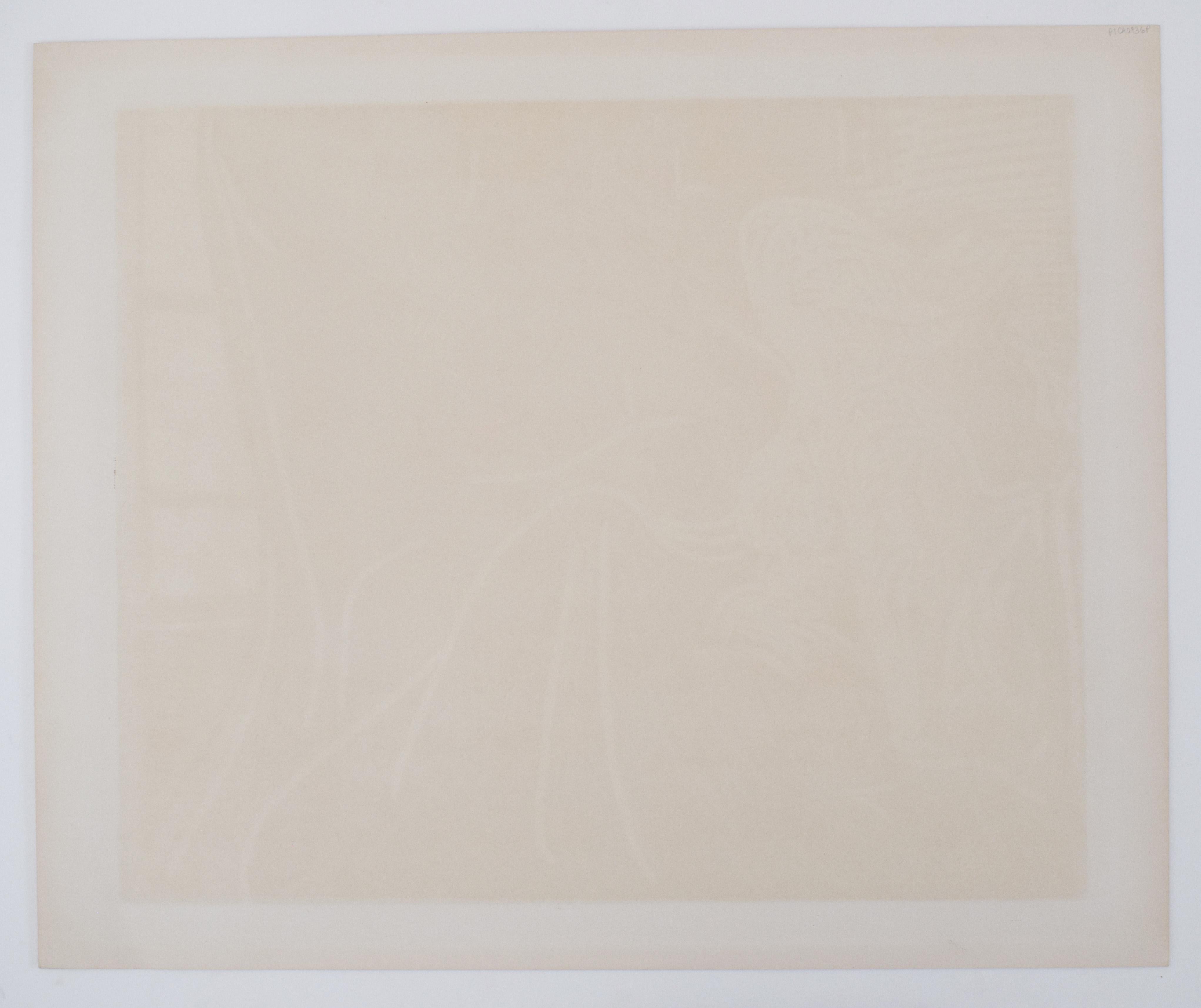 Deux femmes à la fenêtre - Linogravure espagnole en vente 1