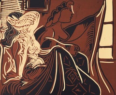Two Women by the Window - Spanish Linocut