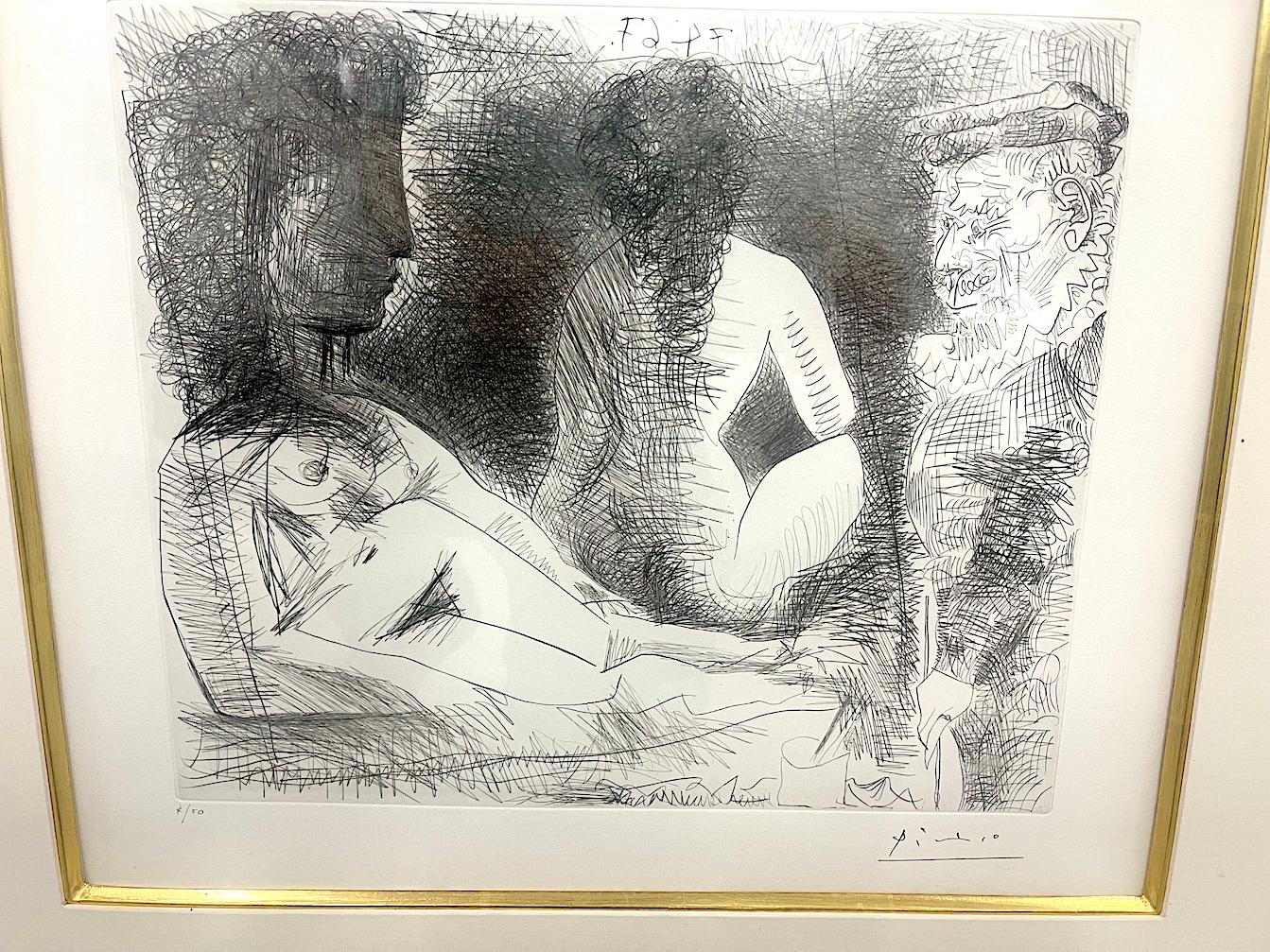 (Senza titolo) Pittore del XVI secolo con modelli femminili nudi, puntasecca su tessuto - Print di Pablo Picasso