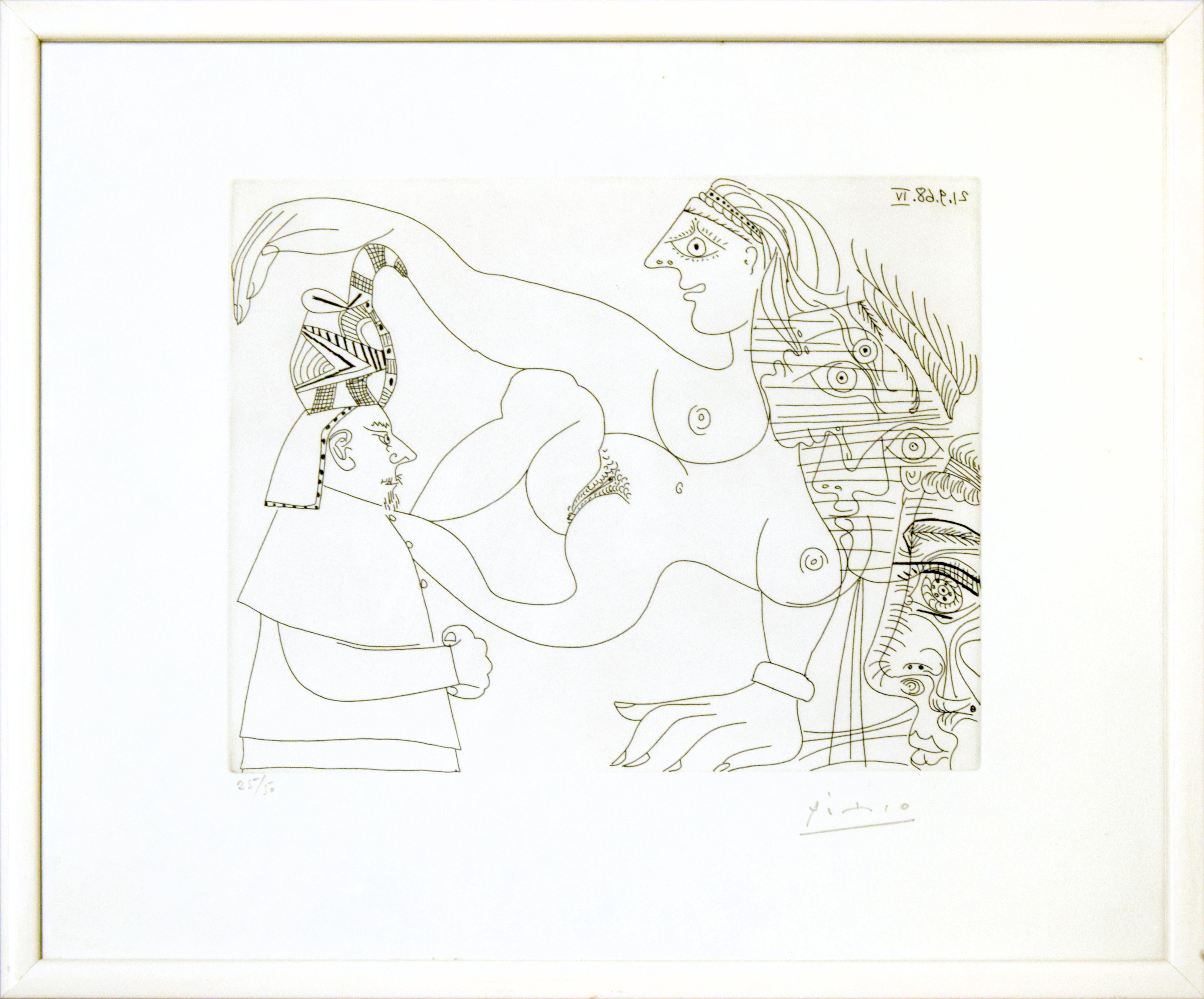 Untitled, 21.9.68.IV. - Original b/w Etching by Pablo Picasso - 1968 1