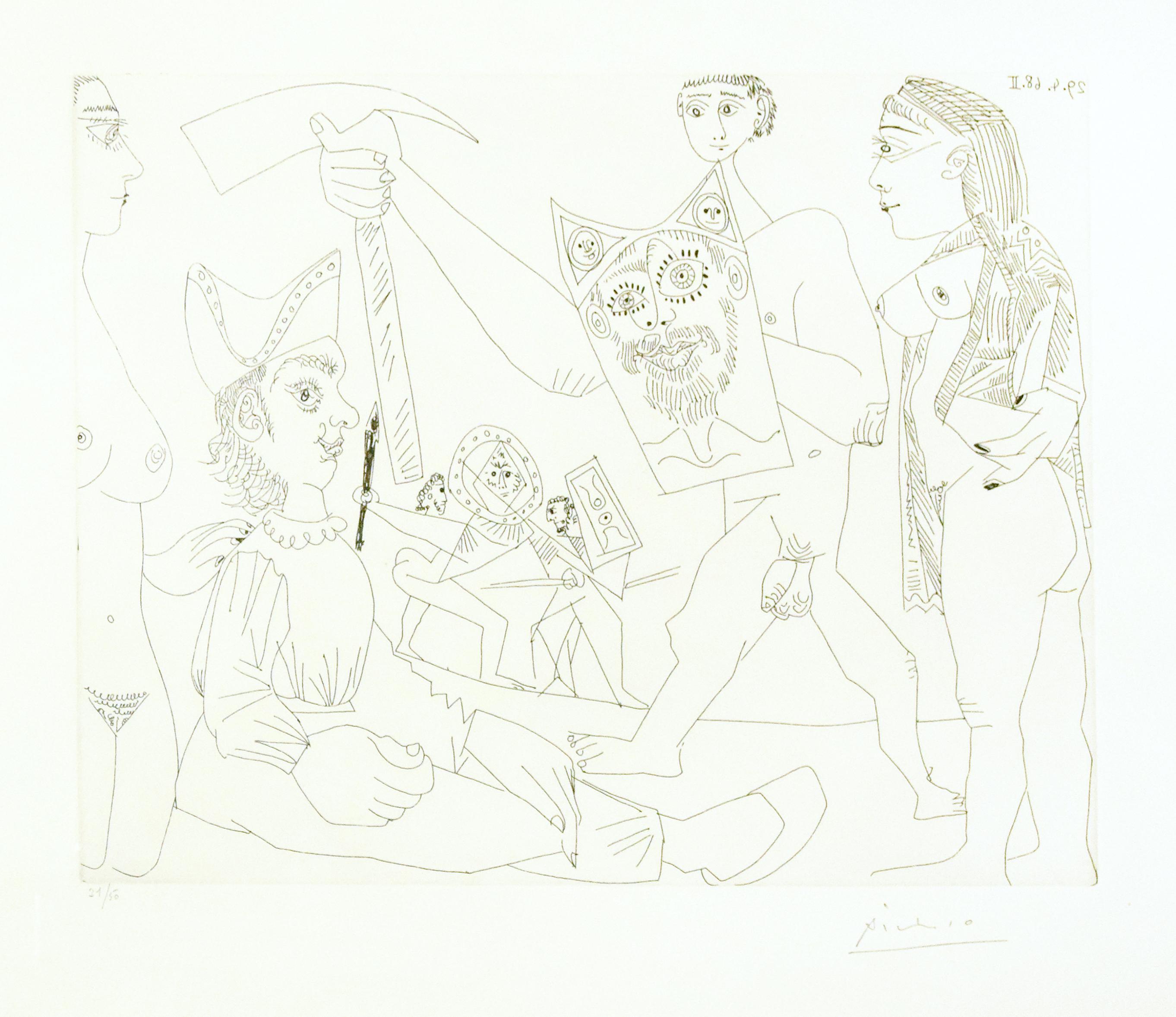 Untitled is a beautiful and precious b/w etching realized in 1968 by Pablo Picasso.
Signed in pencil on the lower right margin, numbered in pencil on the lower left margin. Edition of 50 prints.
Dated on plate on the higher right corner, specular