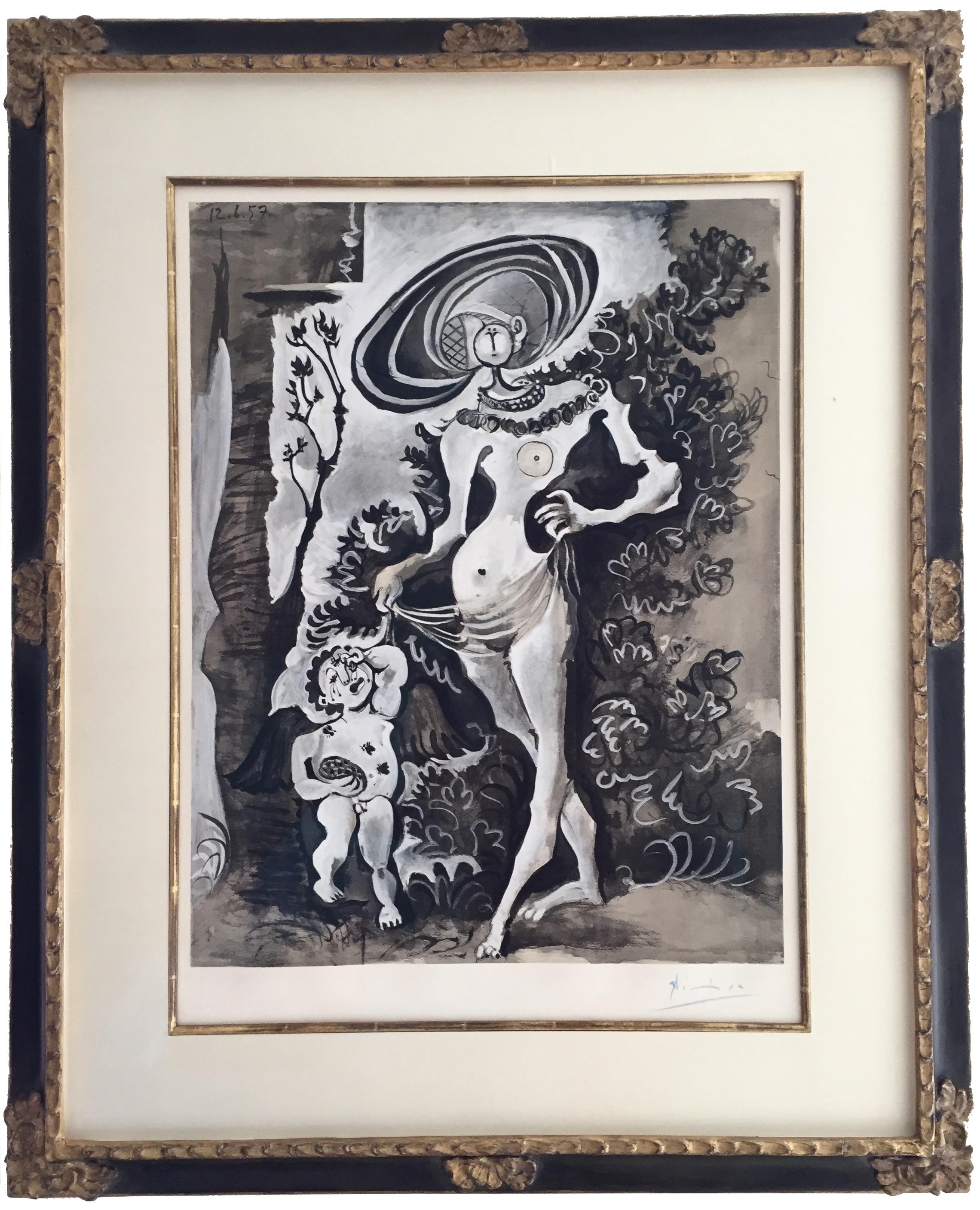 After Pablo Picasso
Venus et l'amour voleur de miel, d'après Lucas Cranach l'Ancien 
Lithograph in colors 
With lithographed text on the verso 
Circa 1957 
On Arches wove paper 
Signed in blue pencil From the edition of unknown size 
Printed by