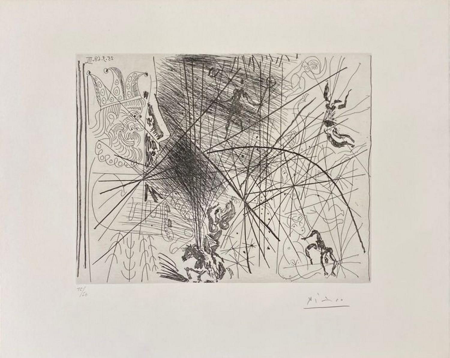 Vieux bouffon contemplant des acrobates I  - Abstract Print by Pablo Picasso