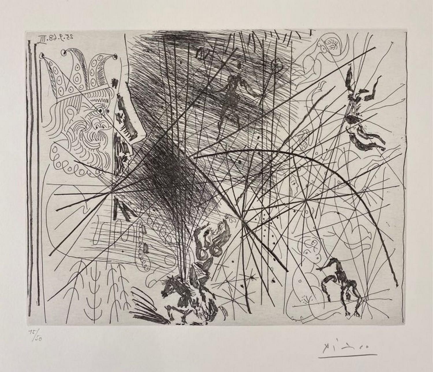 Pablo Picasso Abstract Print - Vieux bouffon contemplant des acrobates I 