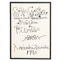 Vintage Exhibition Lithographic Black and WhitePoster Aster Pablo Picasso, 1960s