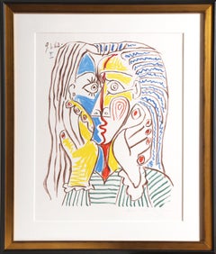 Visage, lithographie de portrait cubiste d'après Pablo Picasso
