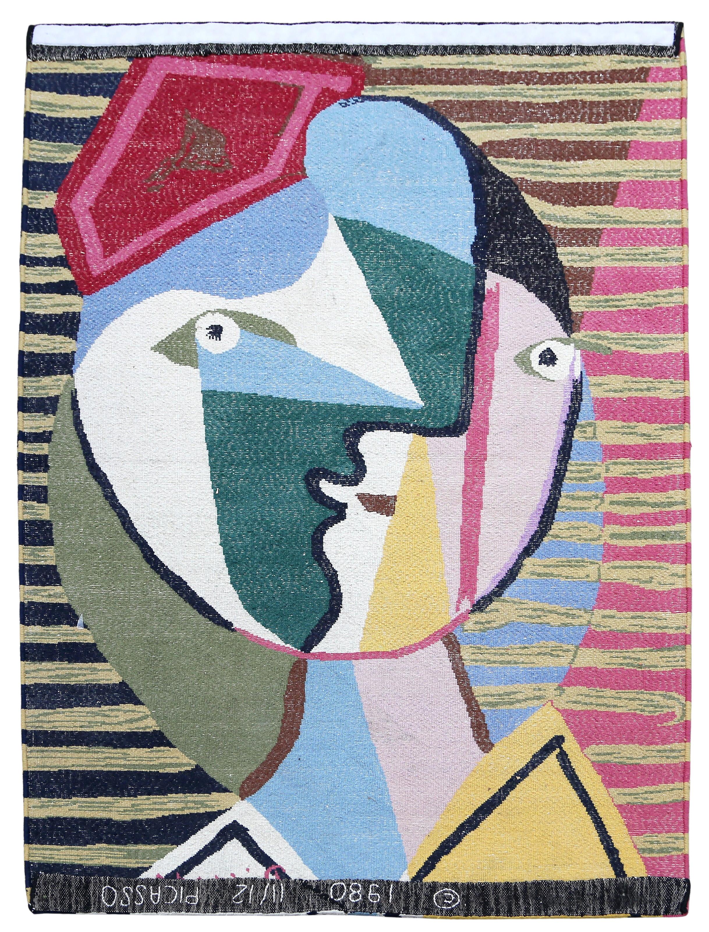 Visage de Femme sur Fond Raye 1934, Tapisserie cubiste en laine (after Pablo Picasso) en vente 3