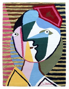 Visage de Femme sur Fond Raye 1934, Cubist Wool Rug Tapestry after Pablo Picasso