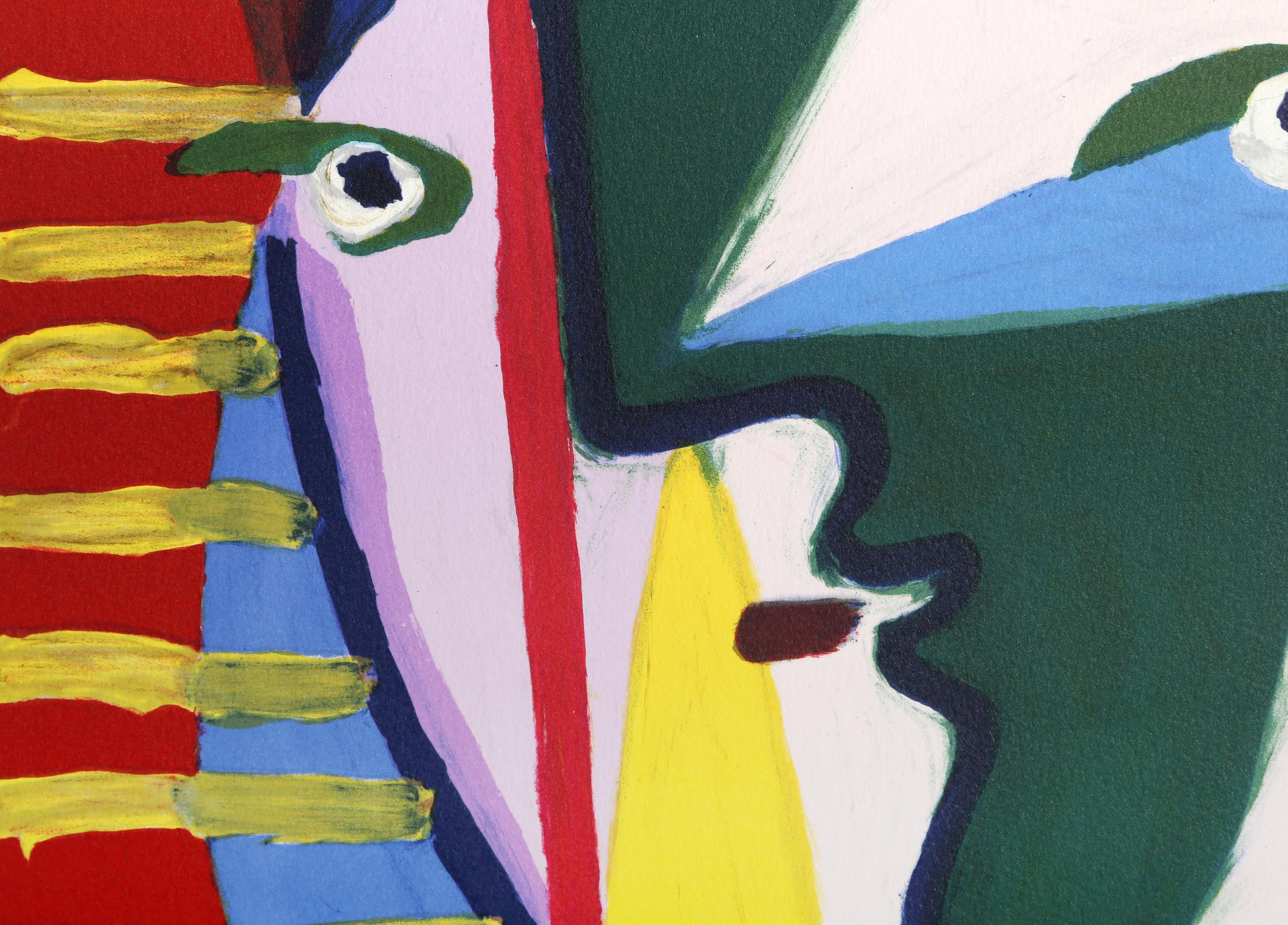 Visage de Femme sur Fond Raye – Print von Pablo Picasso