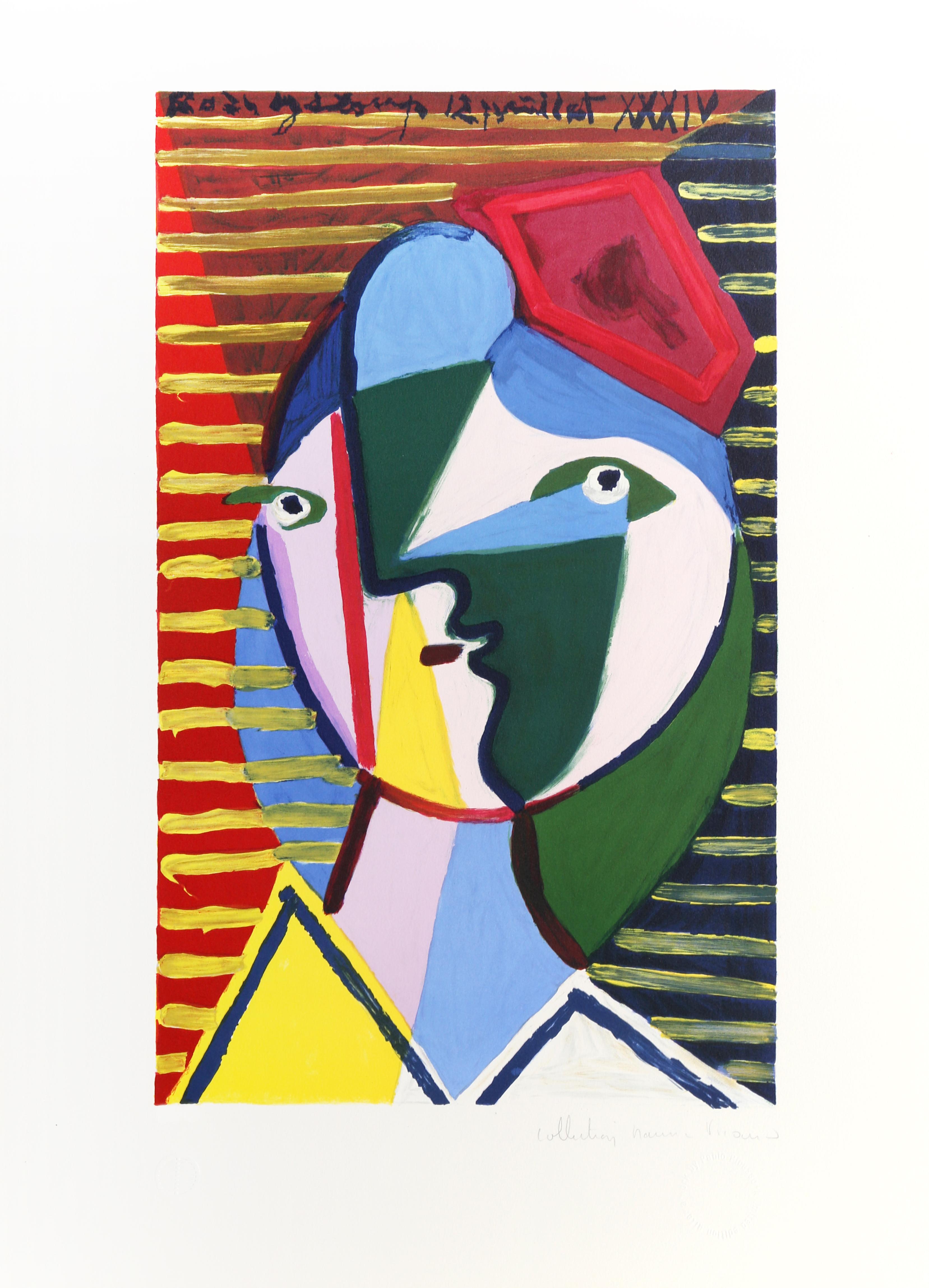 Abstract Print Pablo Picasso - Visage de Femme sur Fond Raye