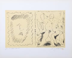 Visage et Bacchanale, Cubist Lithograph by Pablo Picasso