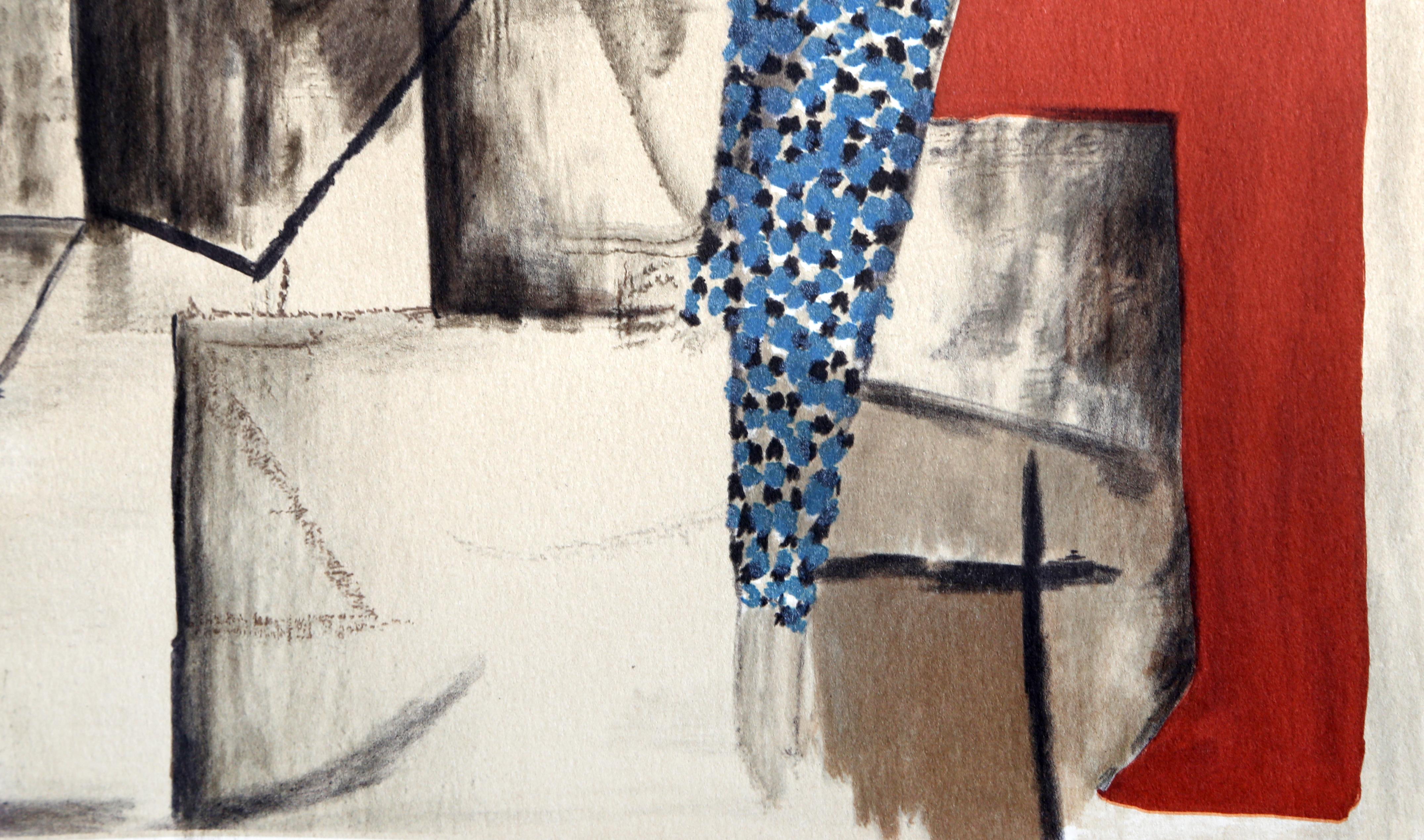 Visage sur Fond Rouge, Cubist Lithograph by Pablo Picasso For Sale 1